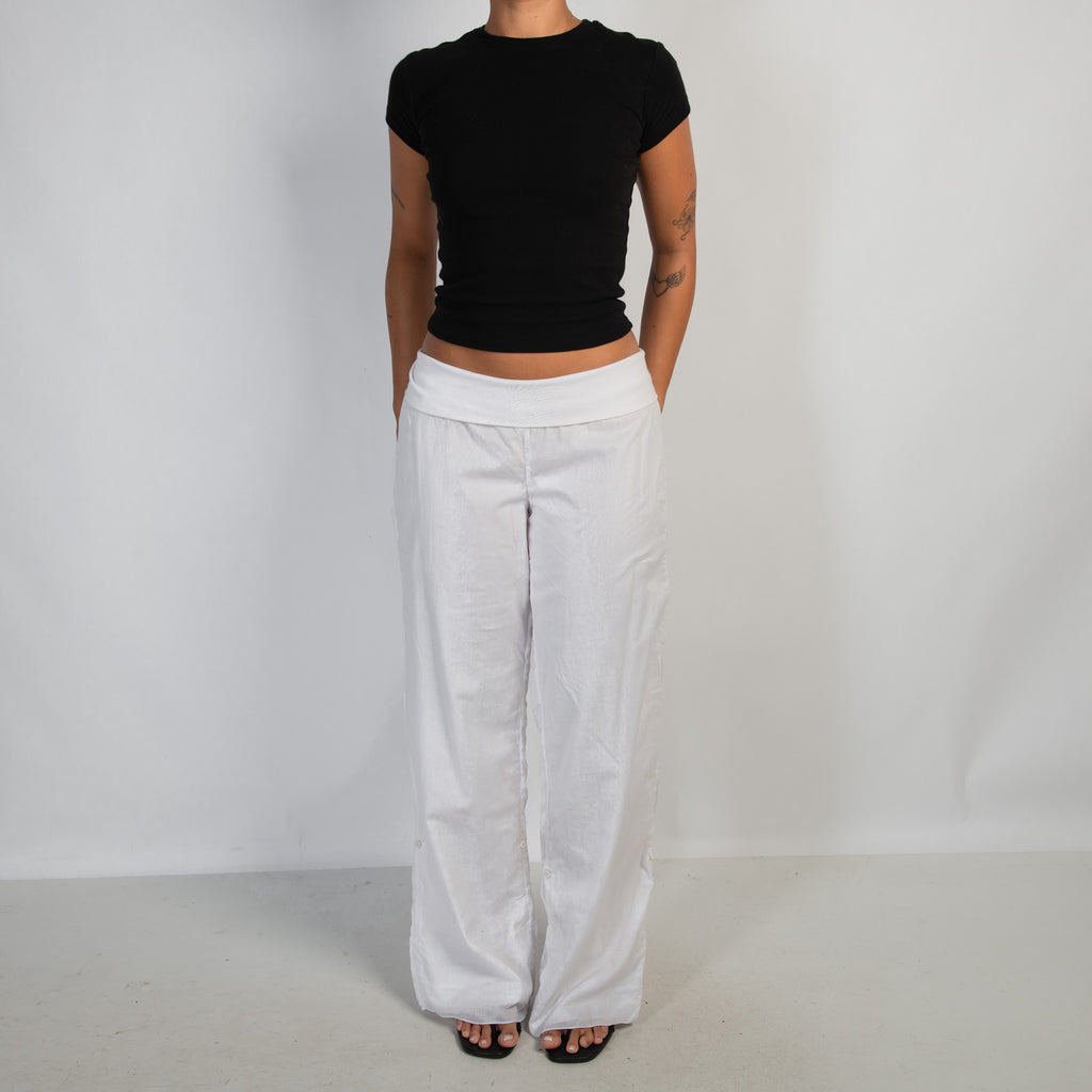 WHITE COTTON FOLD OVER PANTS