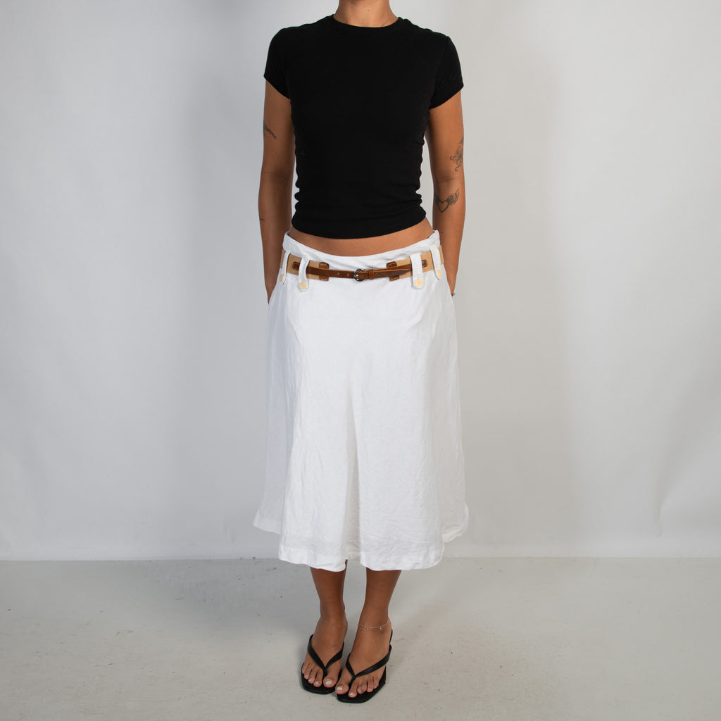 WHITE LINEN MIDI SKIRT