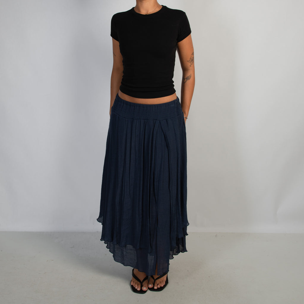 NAVY COTTON LAYERED SKIRT