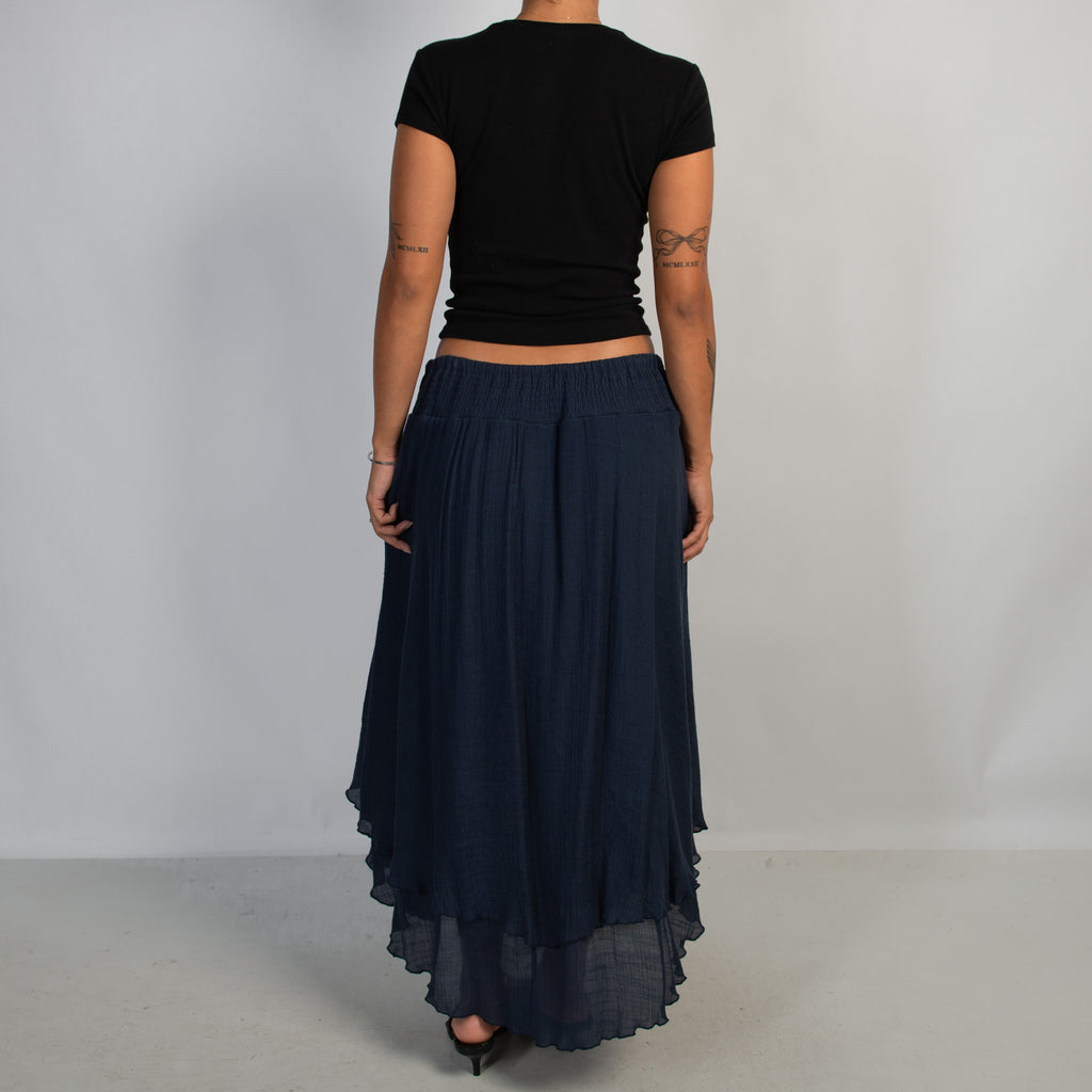 NAVY COTTON LAYERED SKIRT