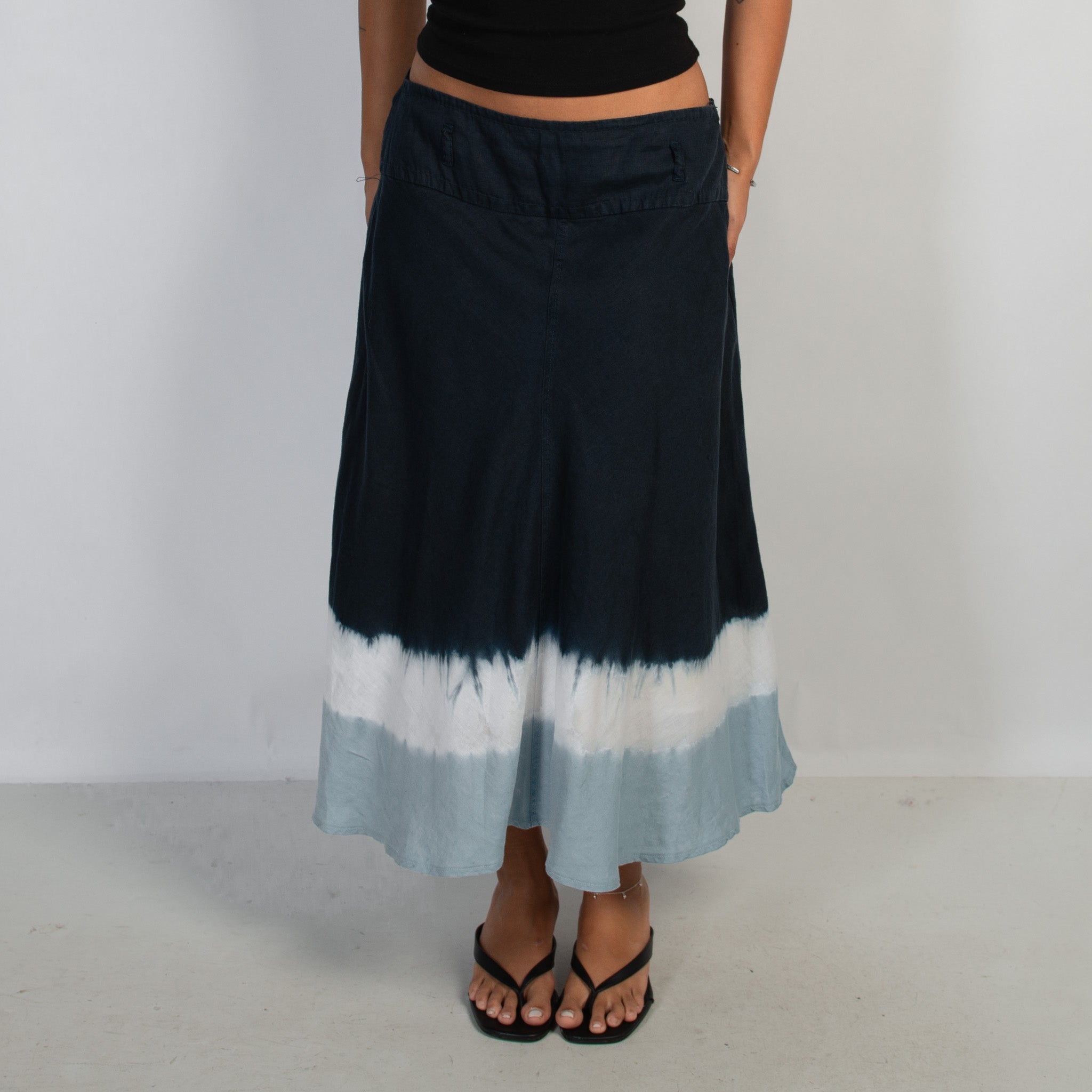 NAVY TIE DYE MIDI SKIRT