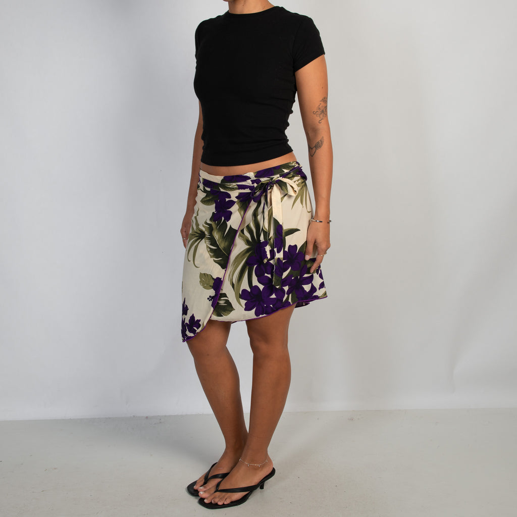PURPLE FLORAL WRAP SKIRT