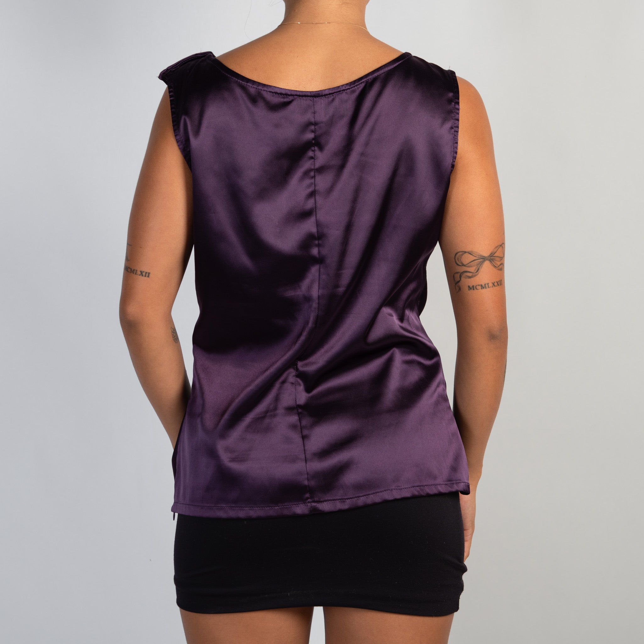 PURPLE SATIN RUFFLE TOP