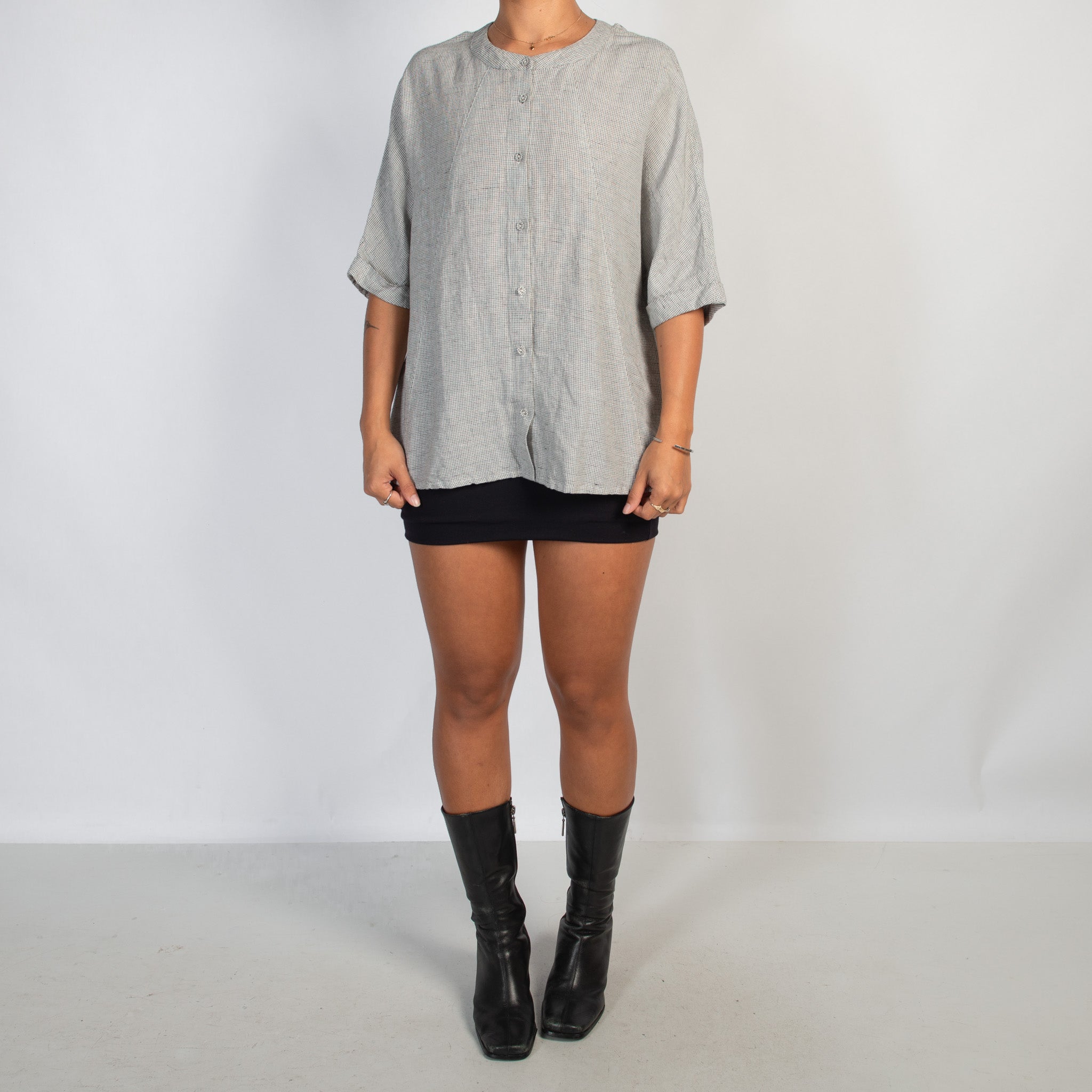 CHECK LINEN BLOUSE