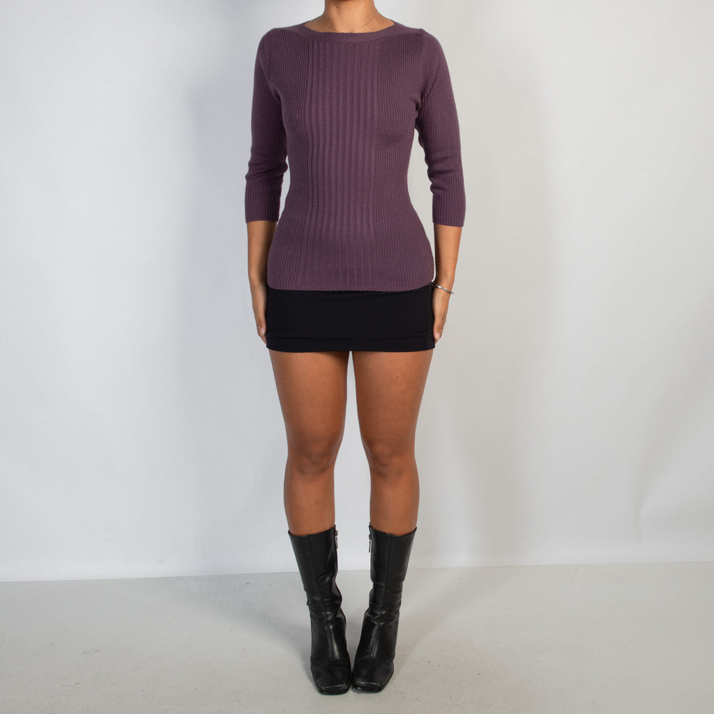PURPLE RIB 3/4 SLEEVE TOP