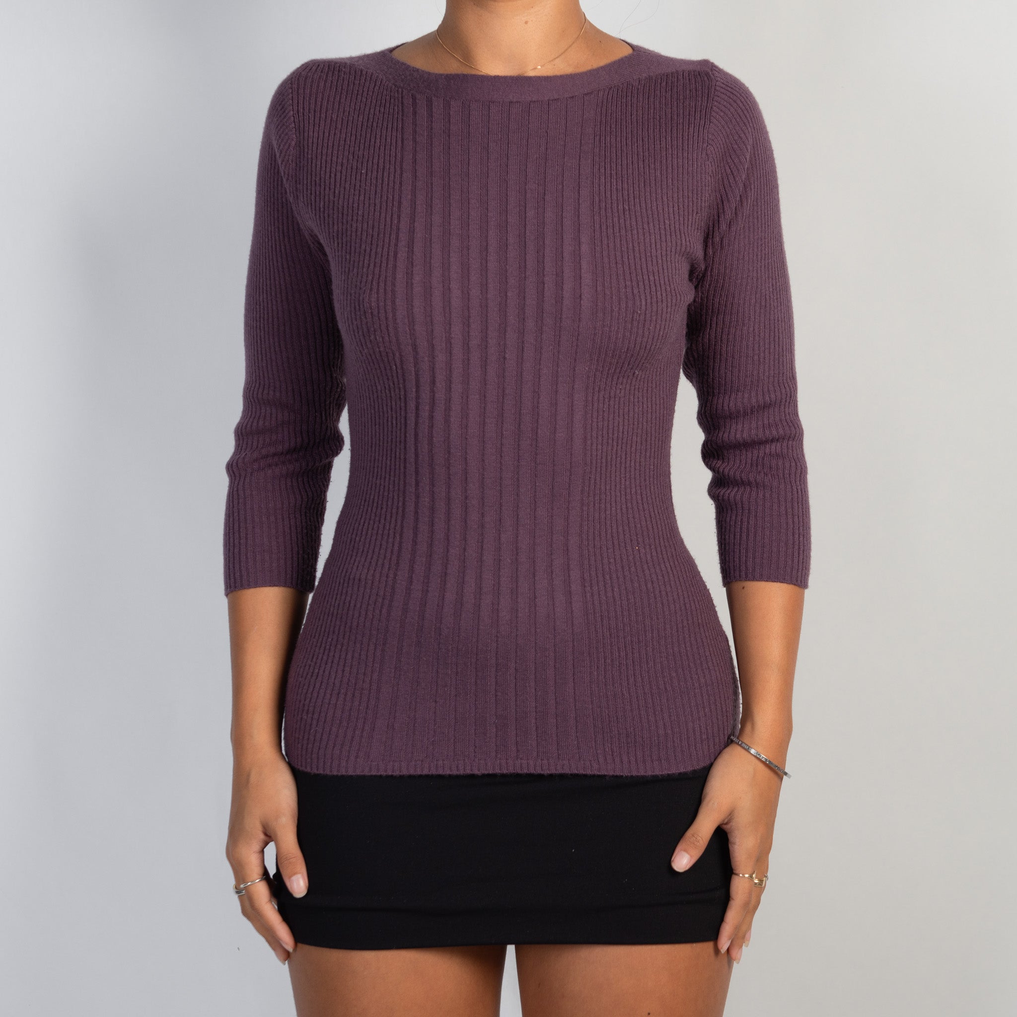 PURPLE RIB 3/4 SLEEVE TOP