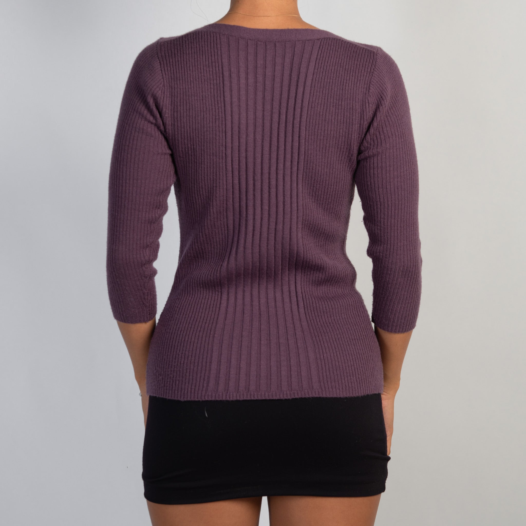 PURPLE RIB 3/4 SLEEVE TOP