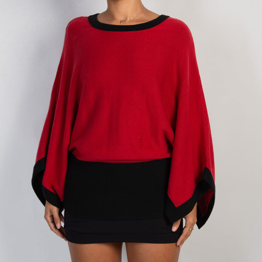 RED BATWING KNIT TOP