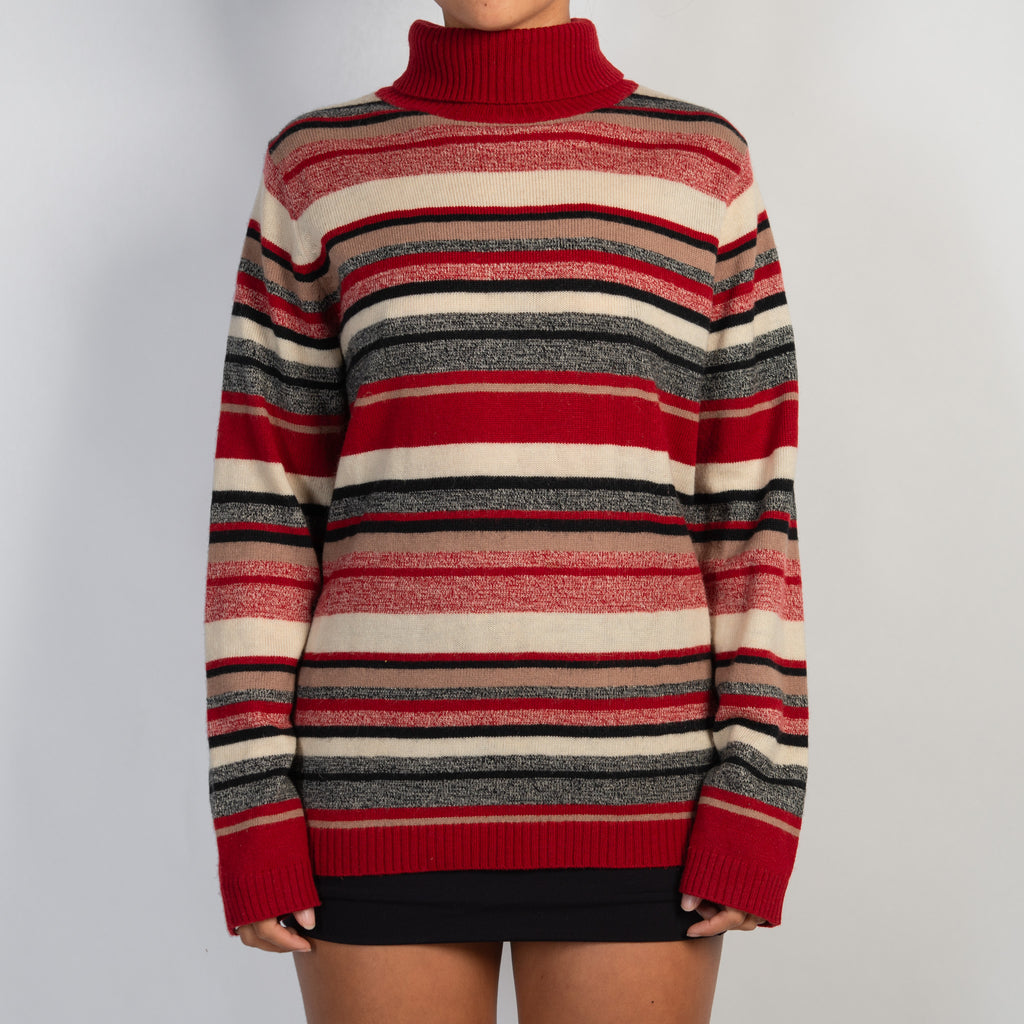 STRIPE TURTLENECK WOOL TOP