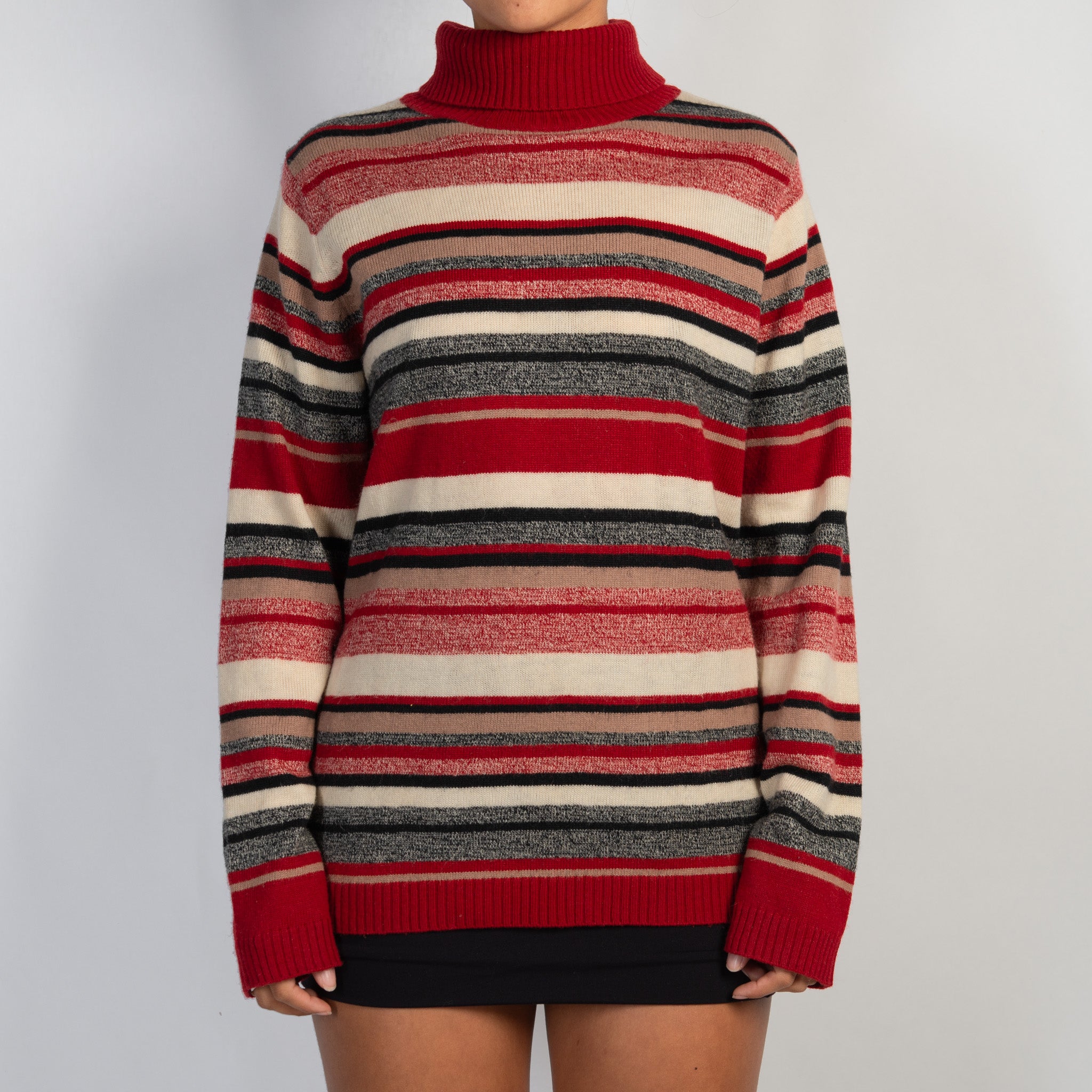 STRIPE TURTLENECK WOOL TOP