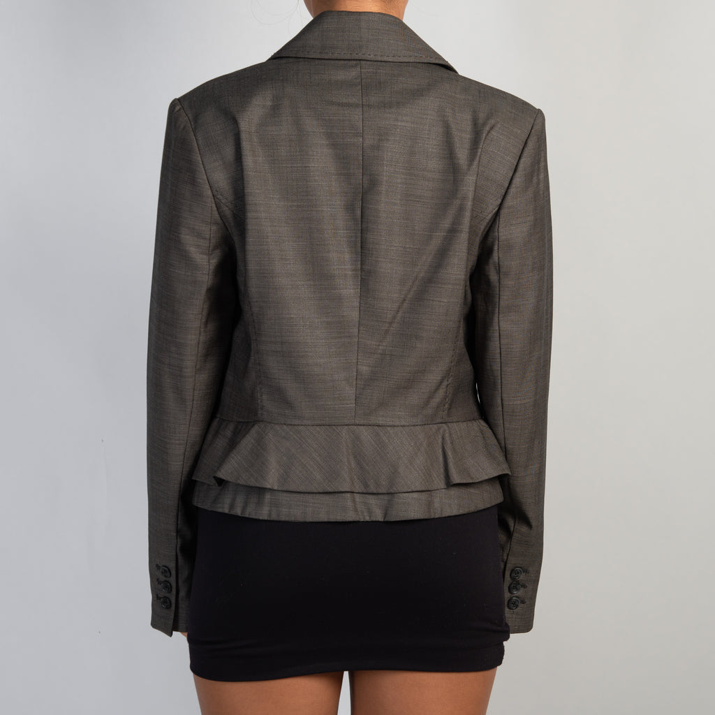 GREY RUFFLE BLAZER