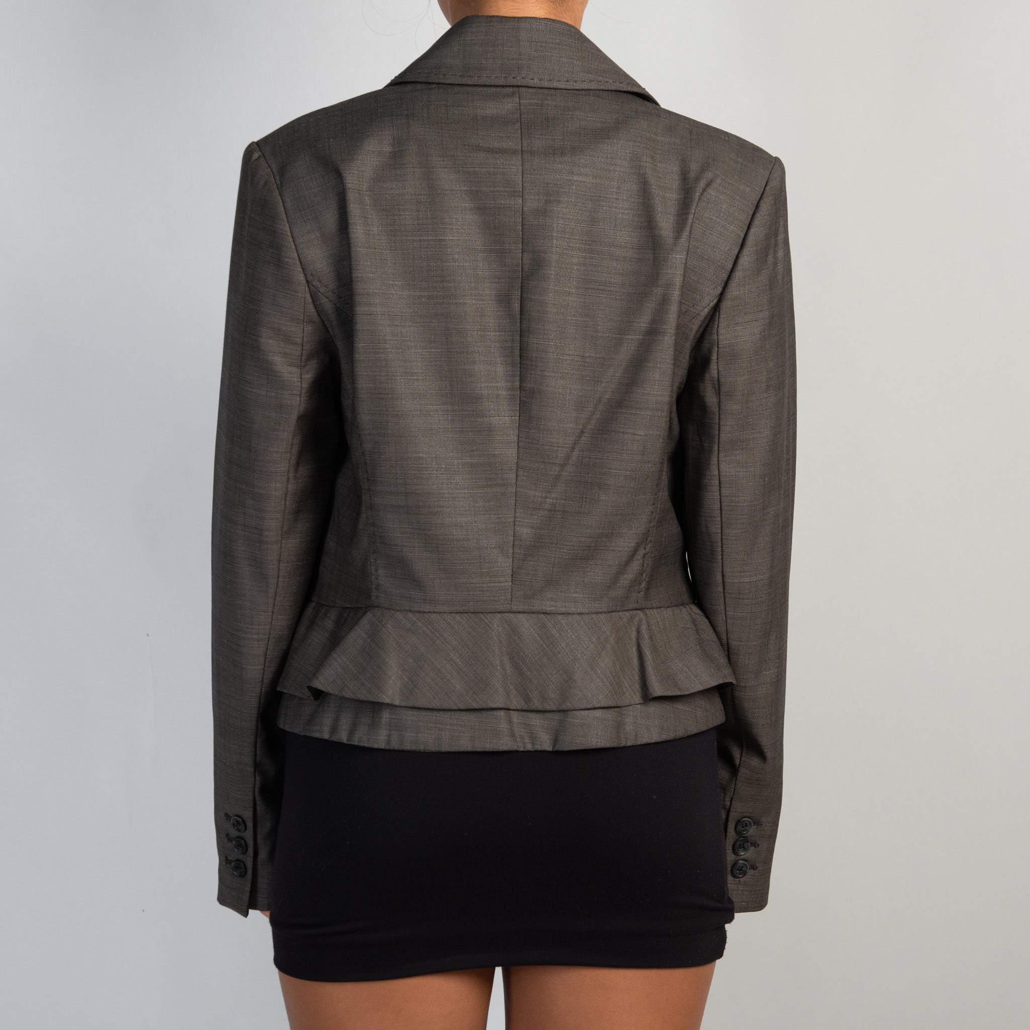 GREY RUFFLE BLAZER