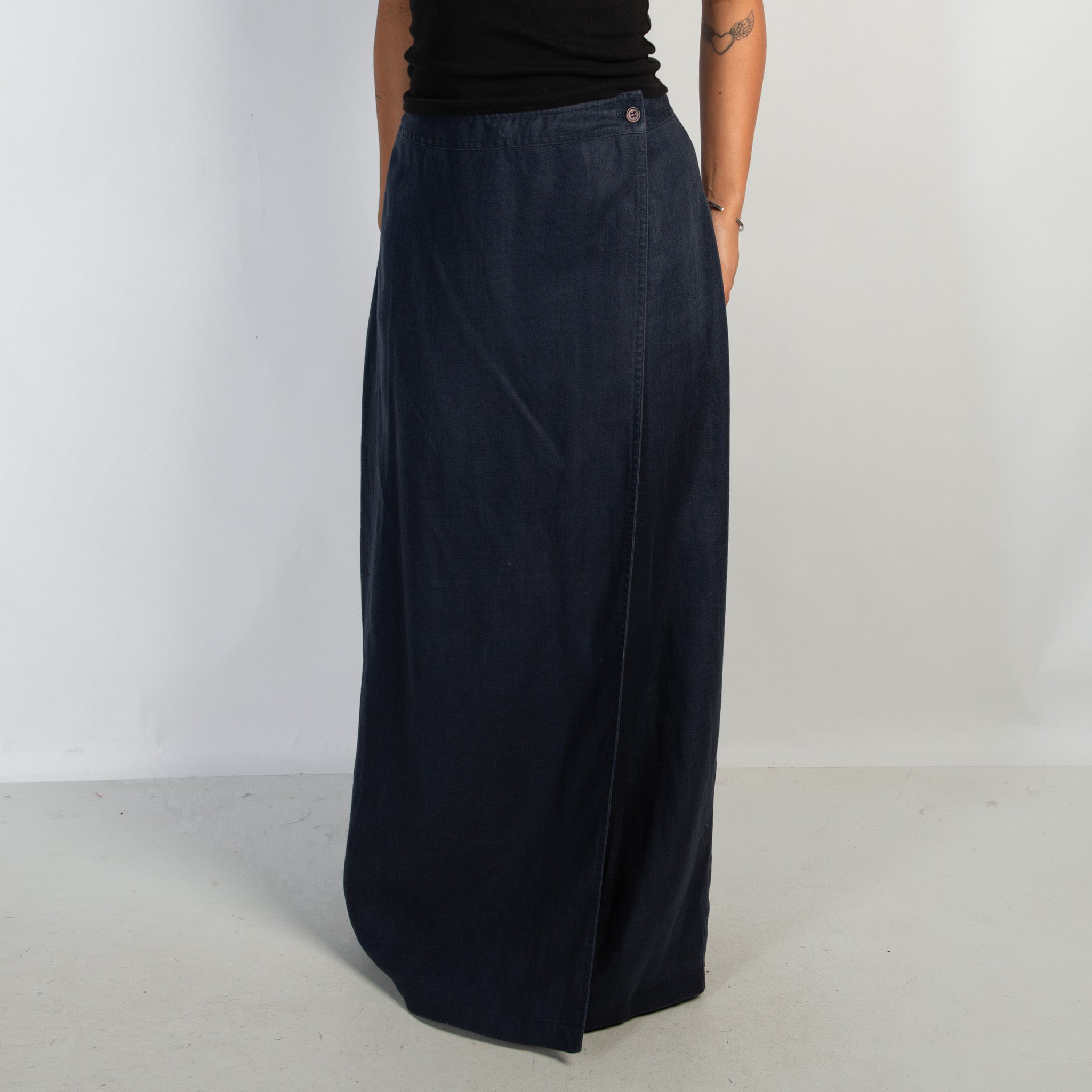 NAVY LINEN WRAP SKIRT