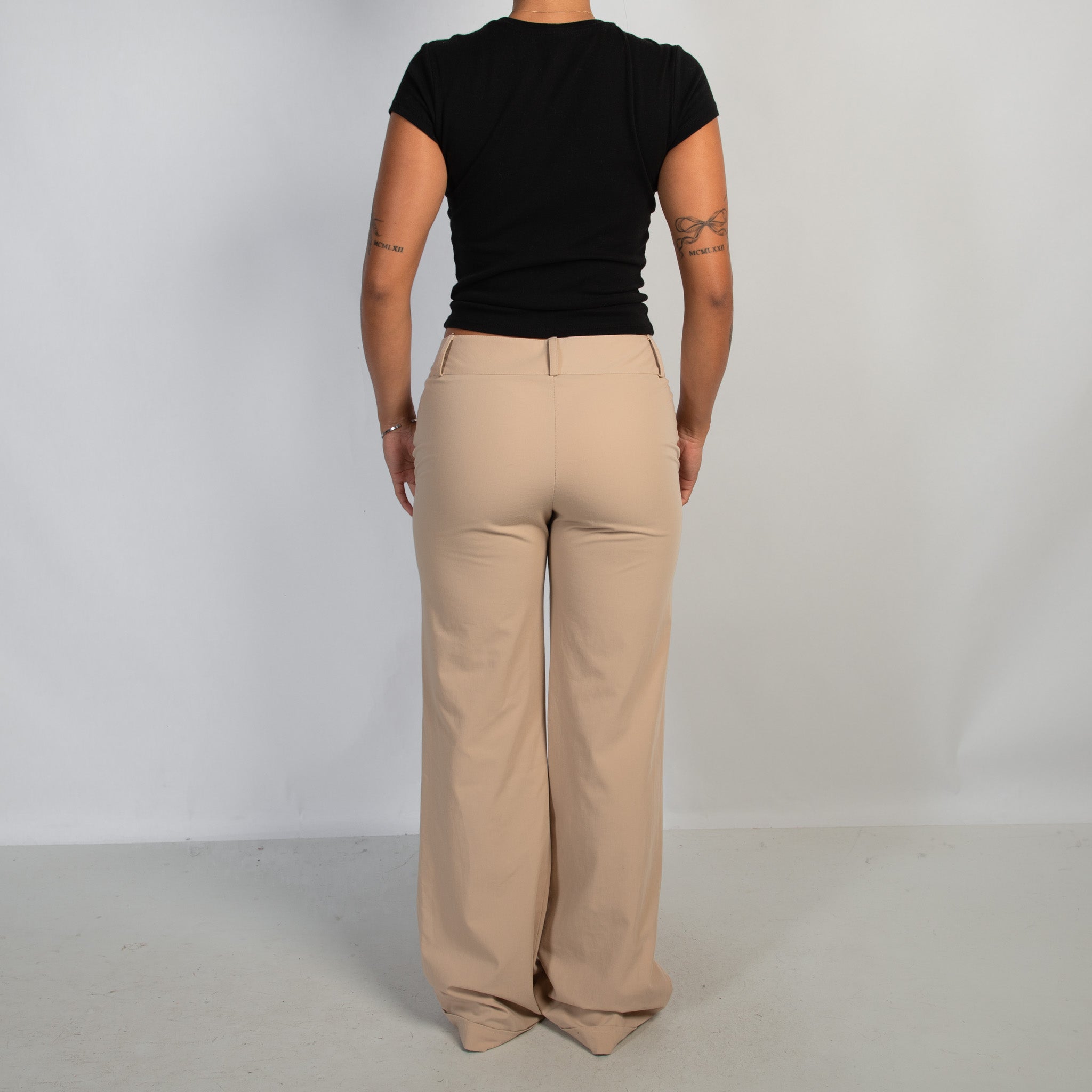 BEIGE WIDE LEG TROUSERS