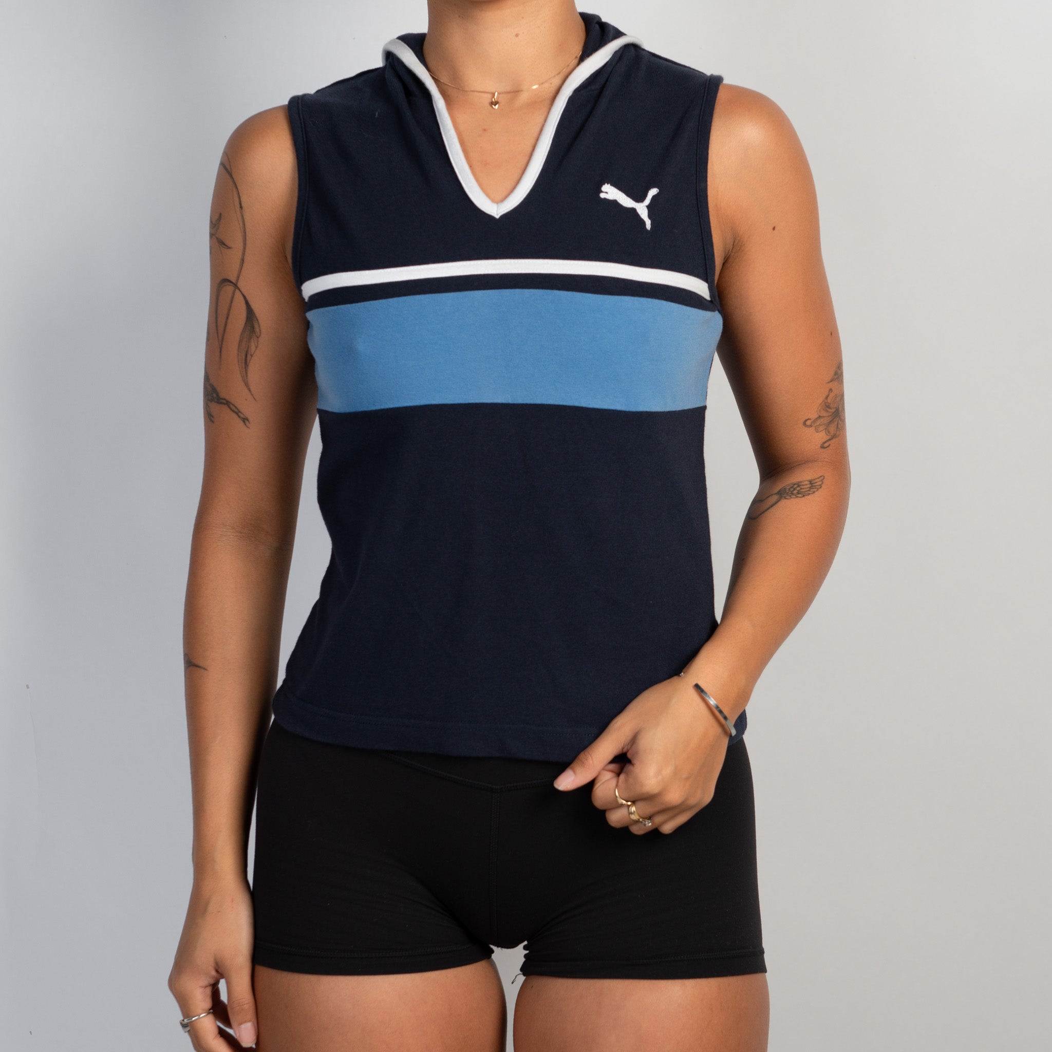NAVY HOODED TANK TOP