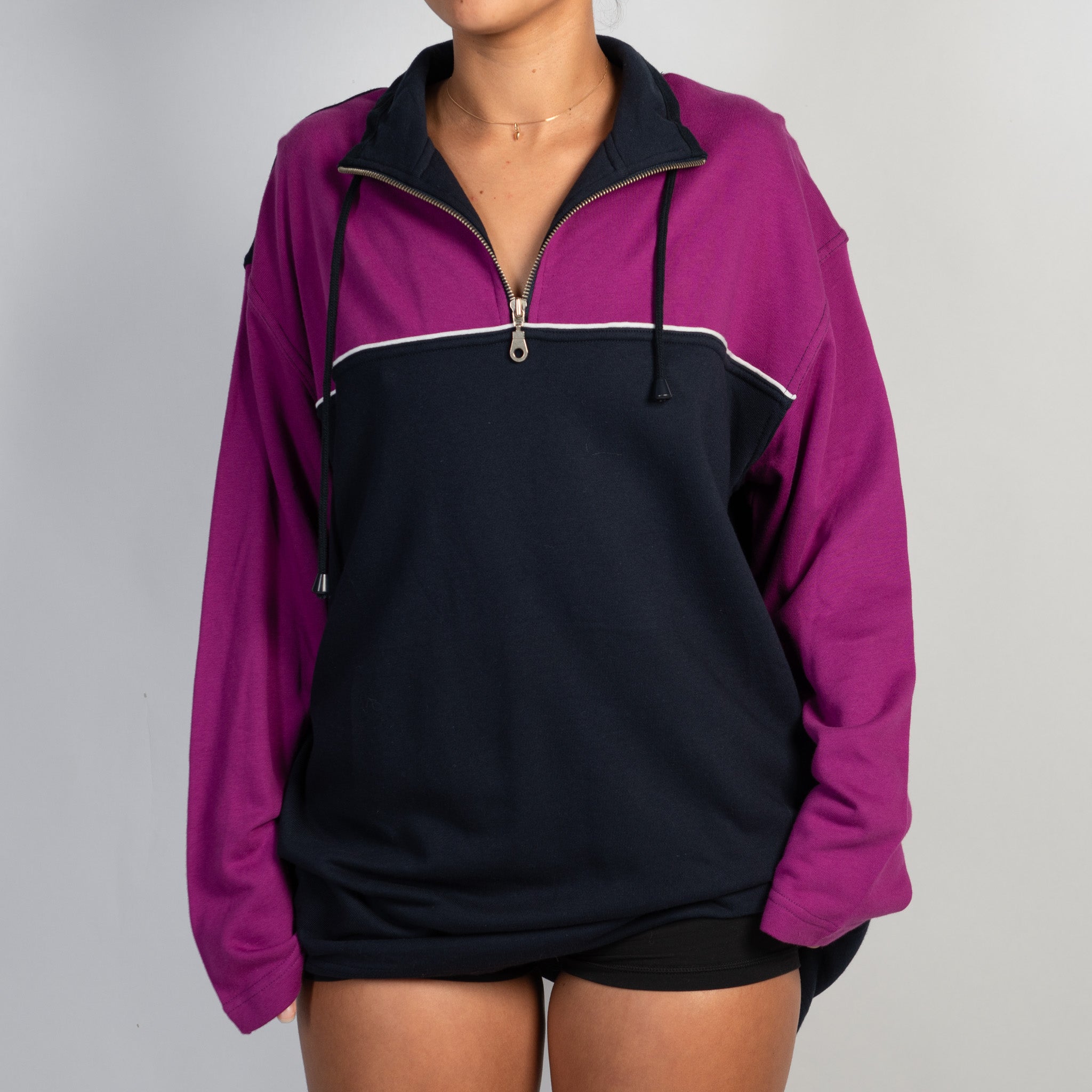 FUCHSIA QUARTER ZIP SWEATER