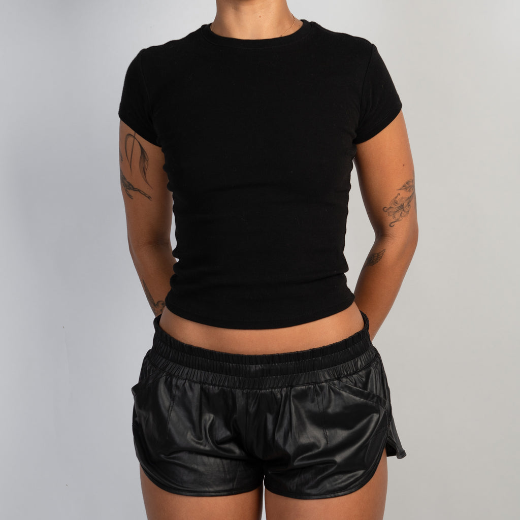 FAUX LEATHER ACTIVE SHORTS