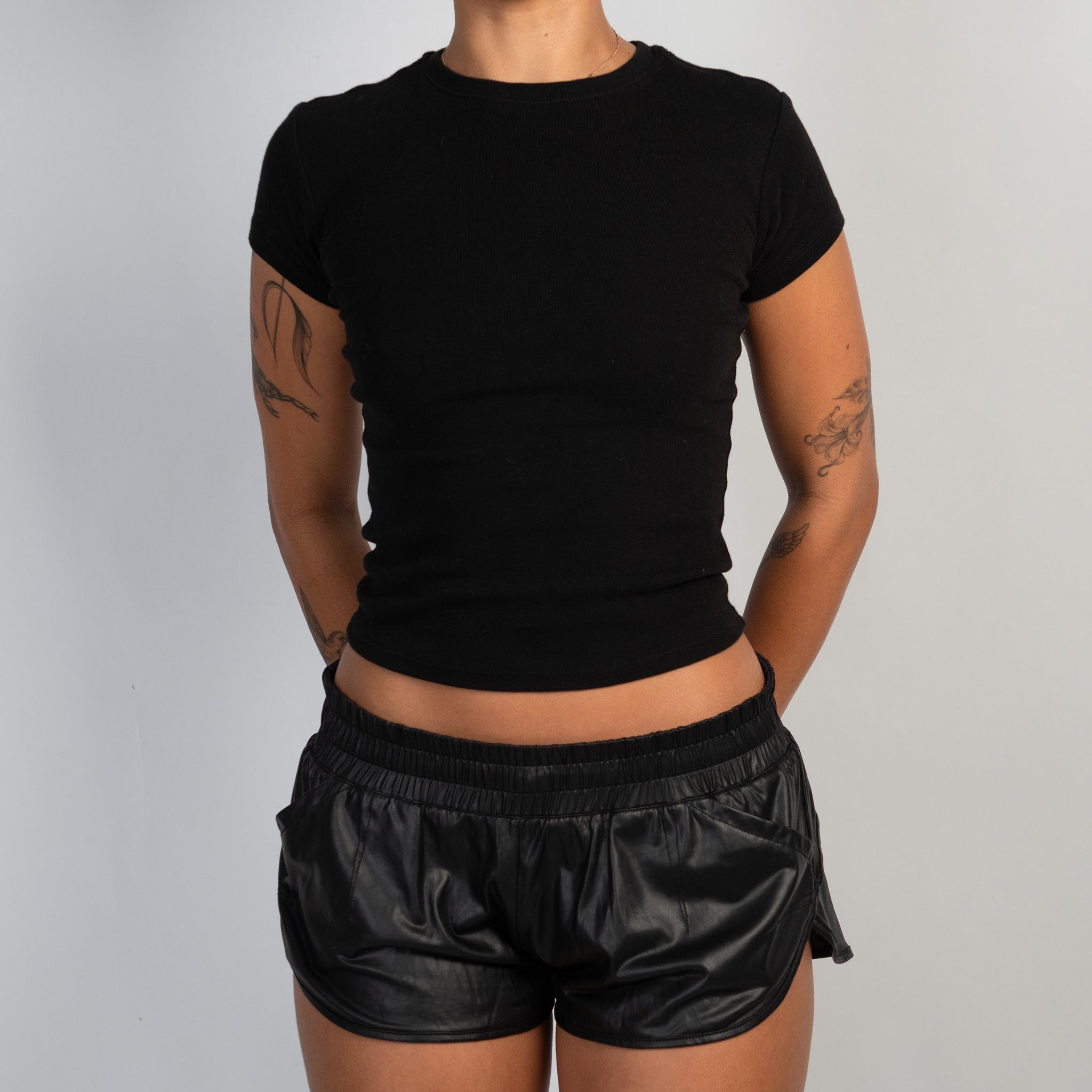 FAUX LEATHER ACTIVE SHORTS