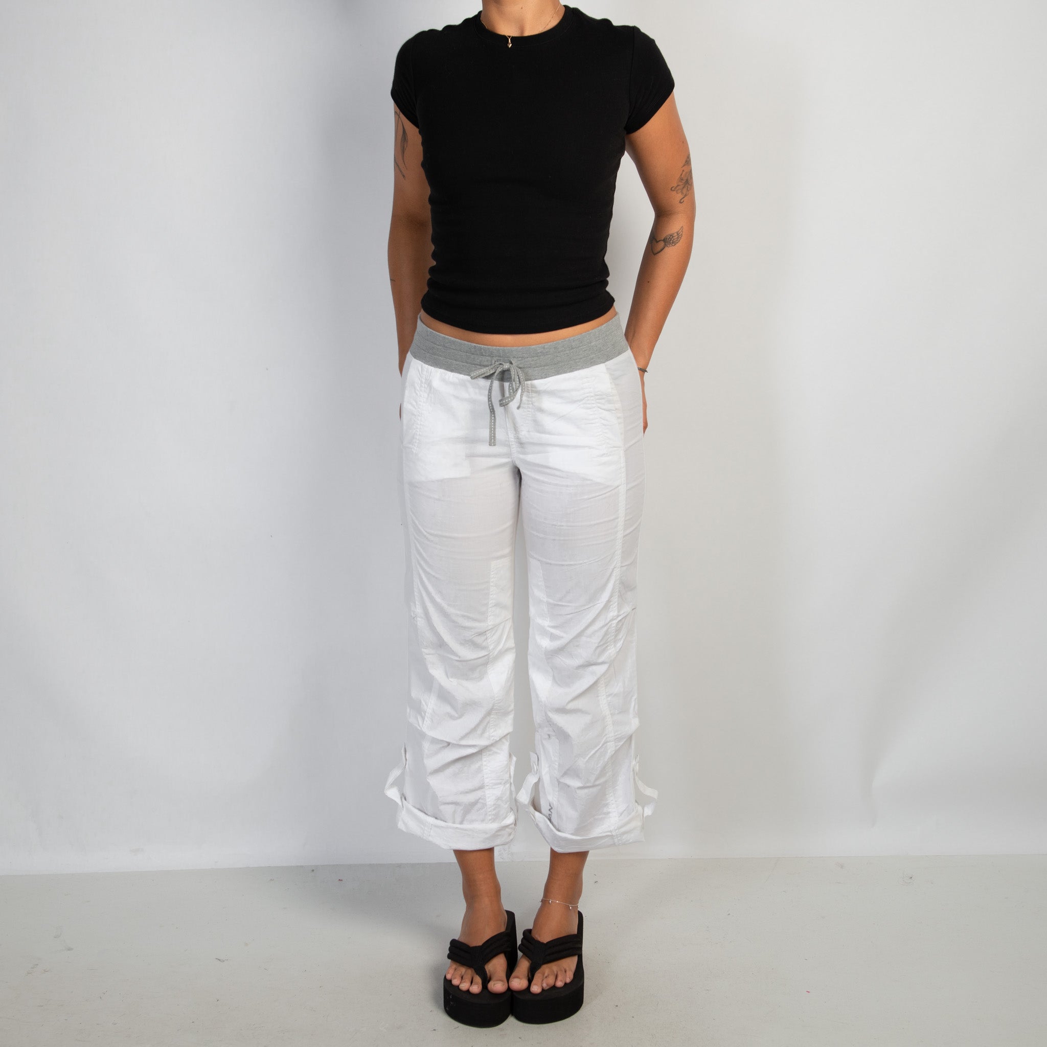 WHITE CROP CARGO PANTS