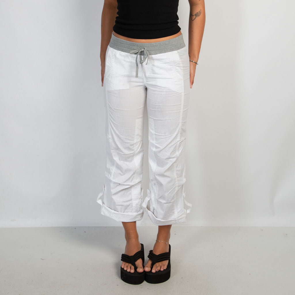 WHITE CROP CARGO PANTS