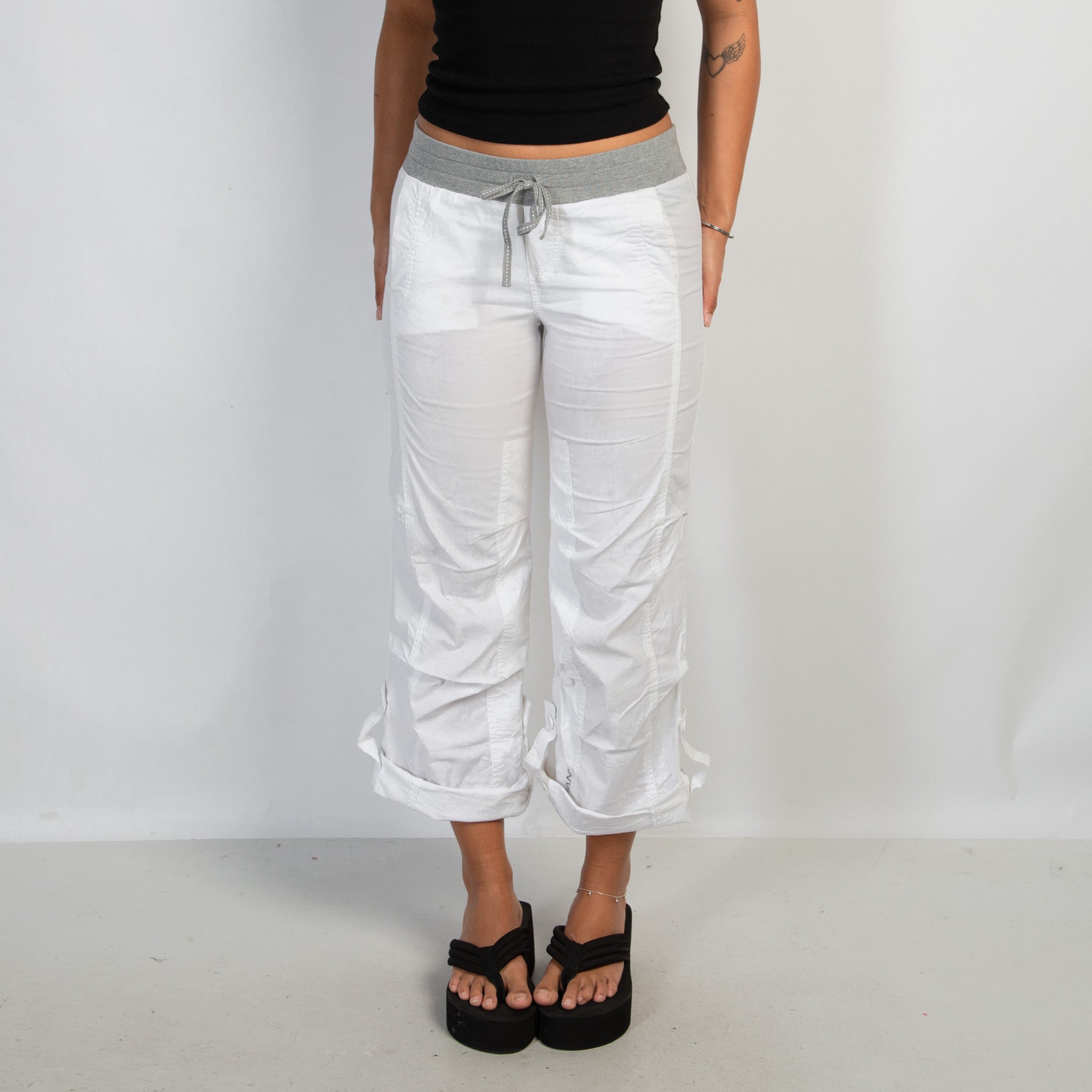 WHITE CROP CARGO PANTS