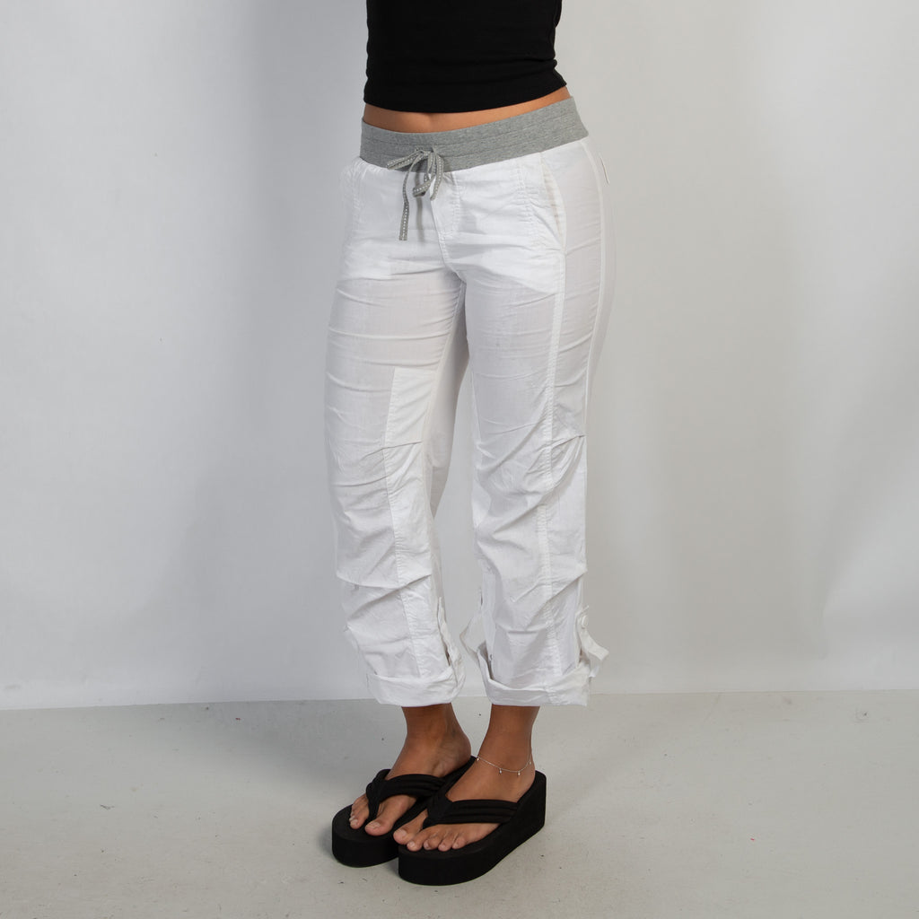 WHITE CROP CARGO PANTS