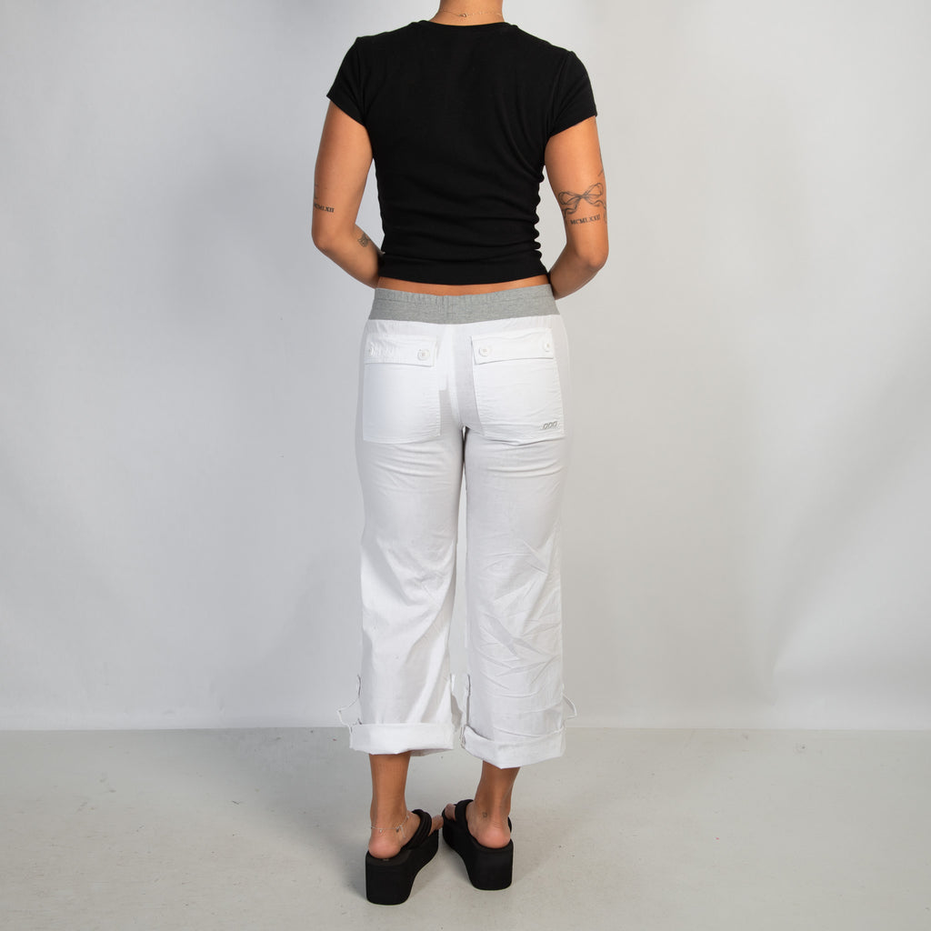 WHITE CROP CARGO PANTS