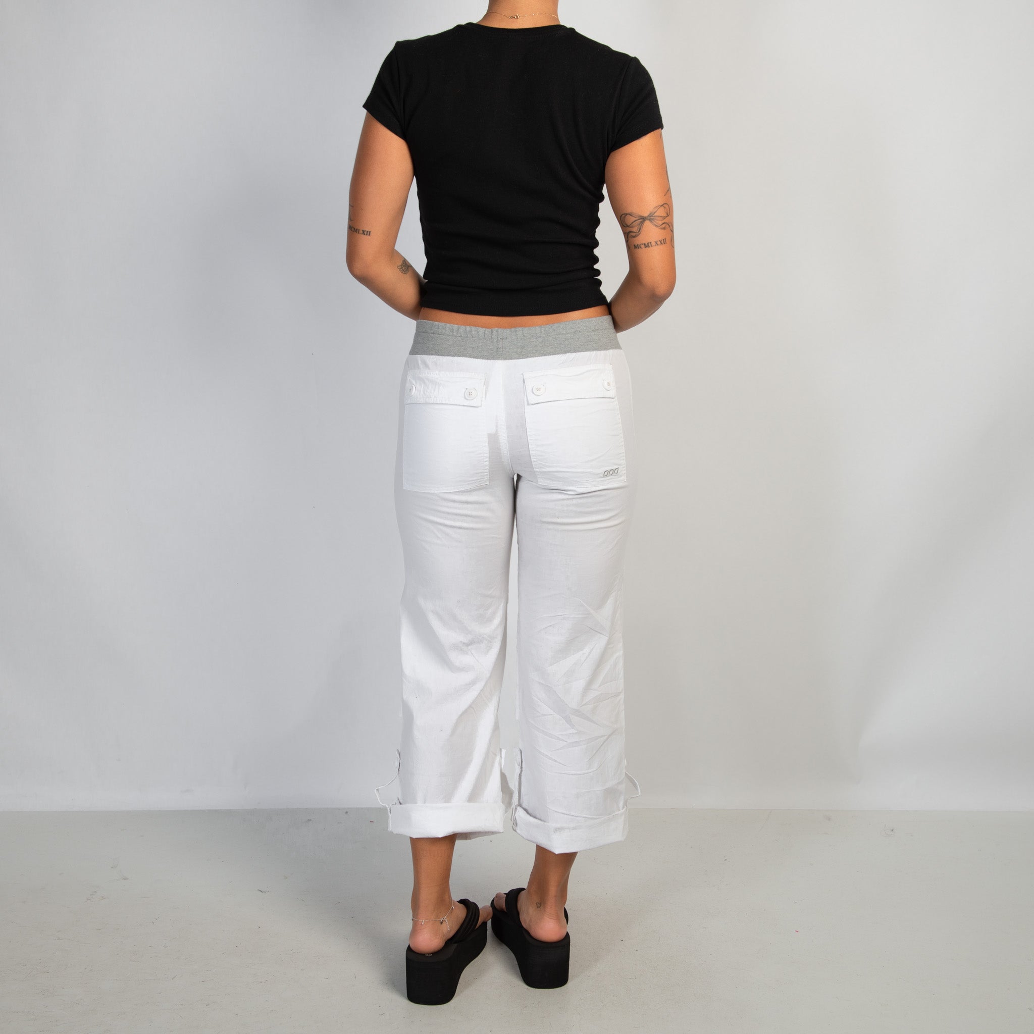 WHITE CROP CARGO PANTS