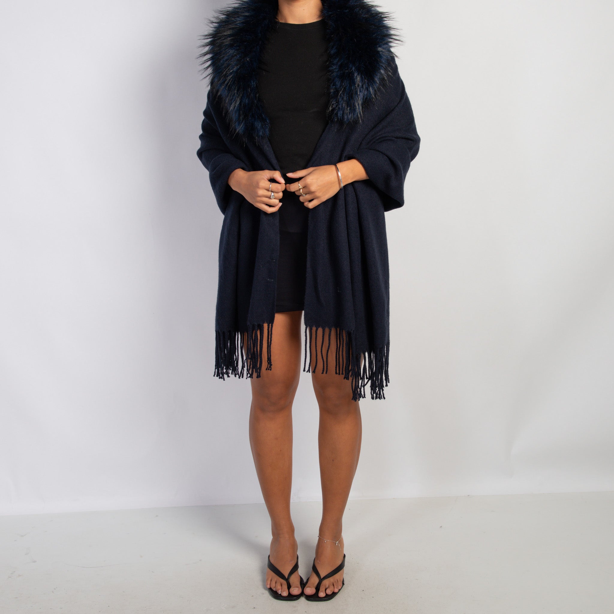 NAVY OPEN FRONT SHAWL