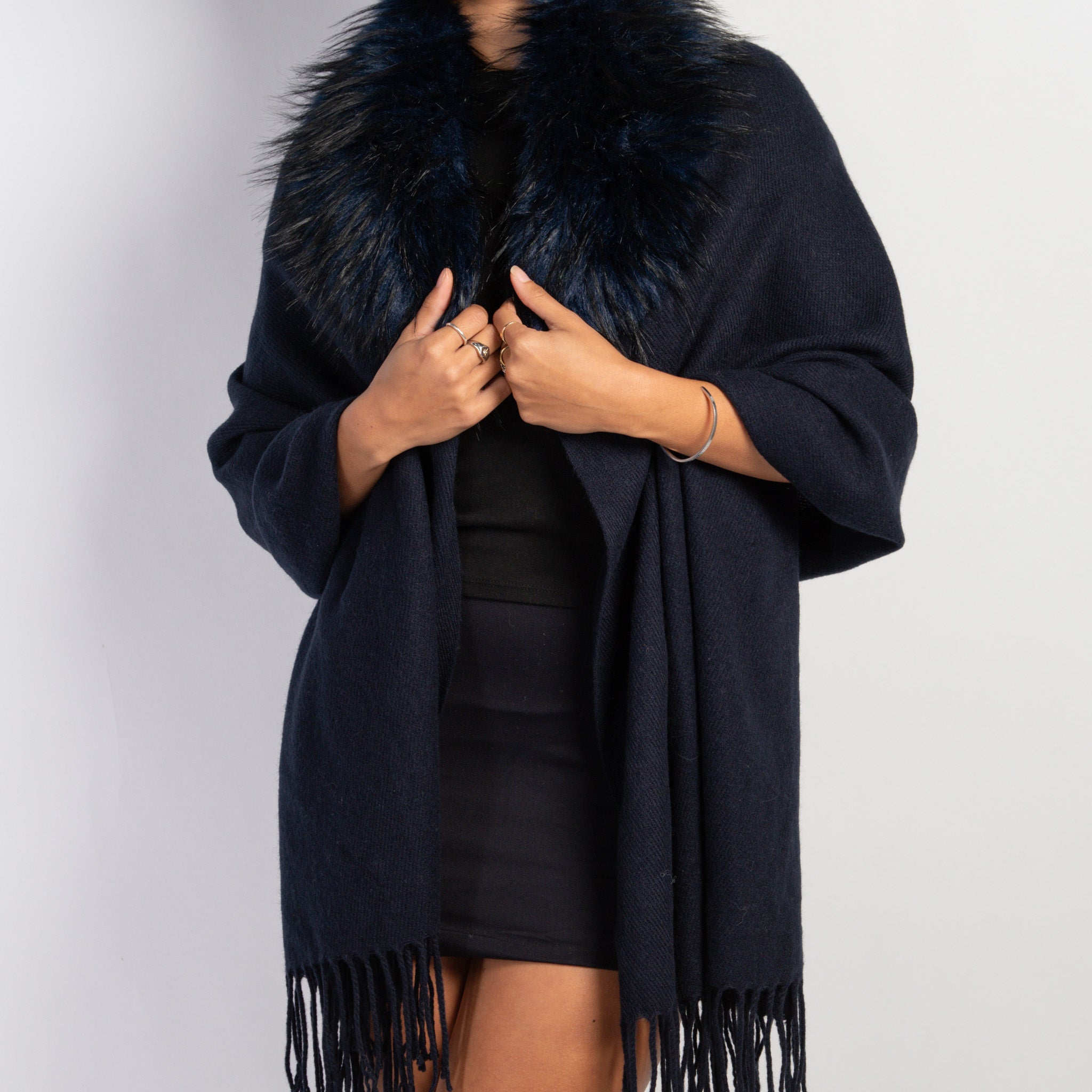 NAVY OPEN FRONT SHAWL