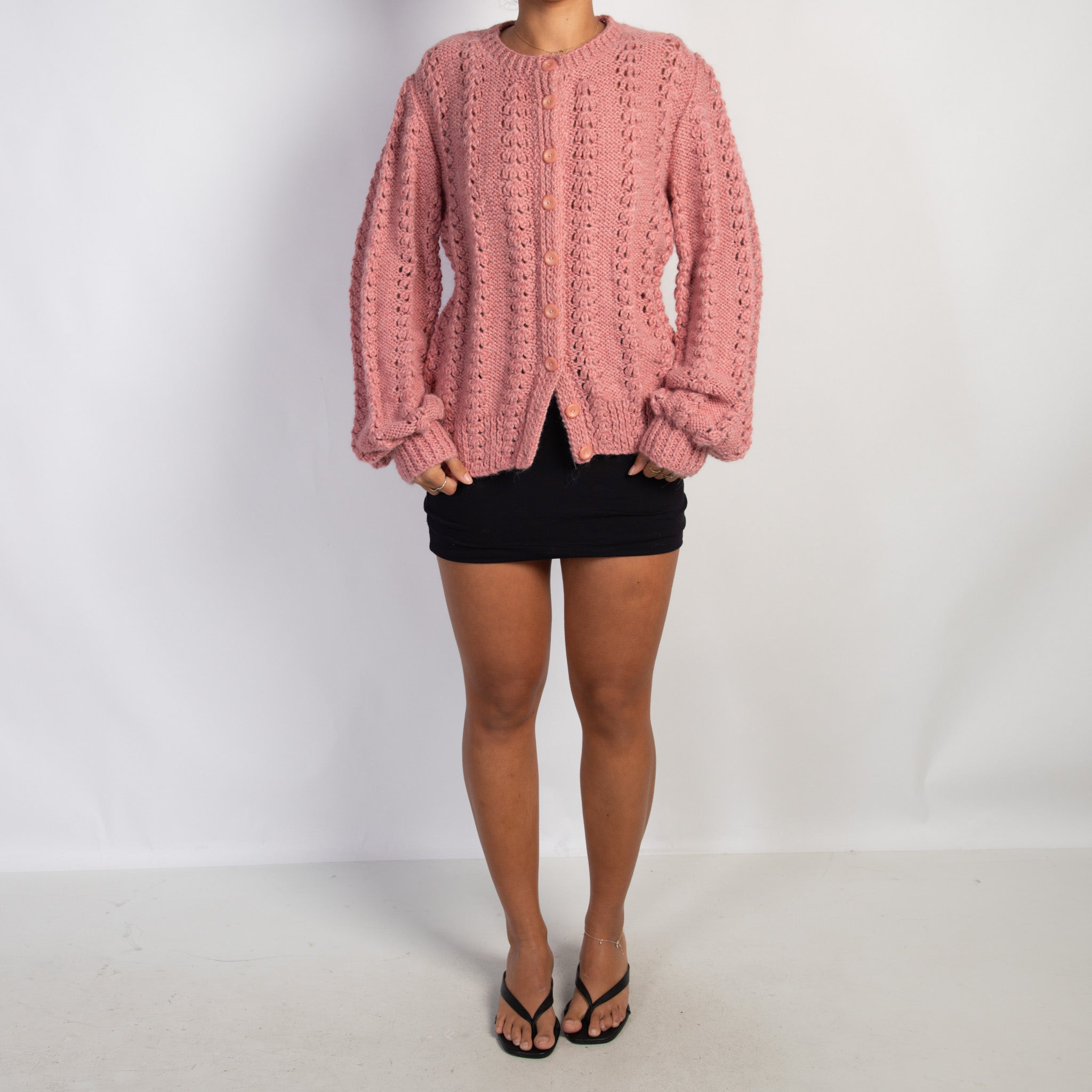 PINK CHUNKY KNIT CARDIGAN