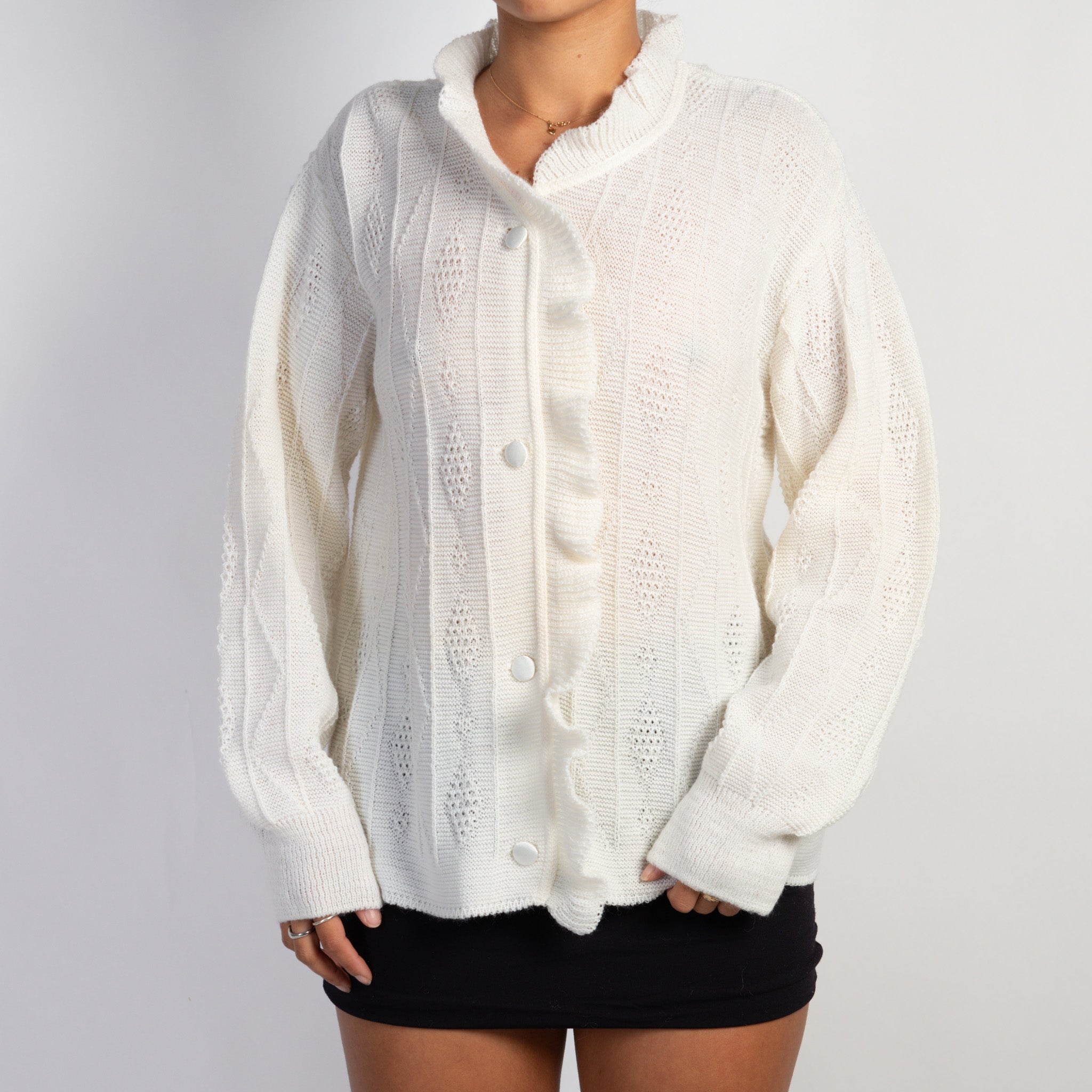 KNIT RUFFLE CARDIGAN