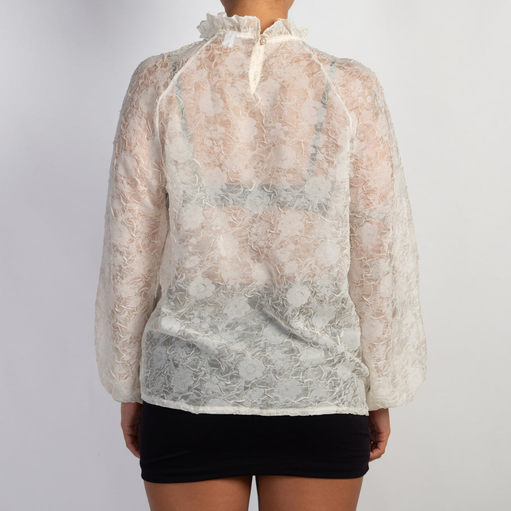 CREAM SHEER TEXTURED BLOUSE