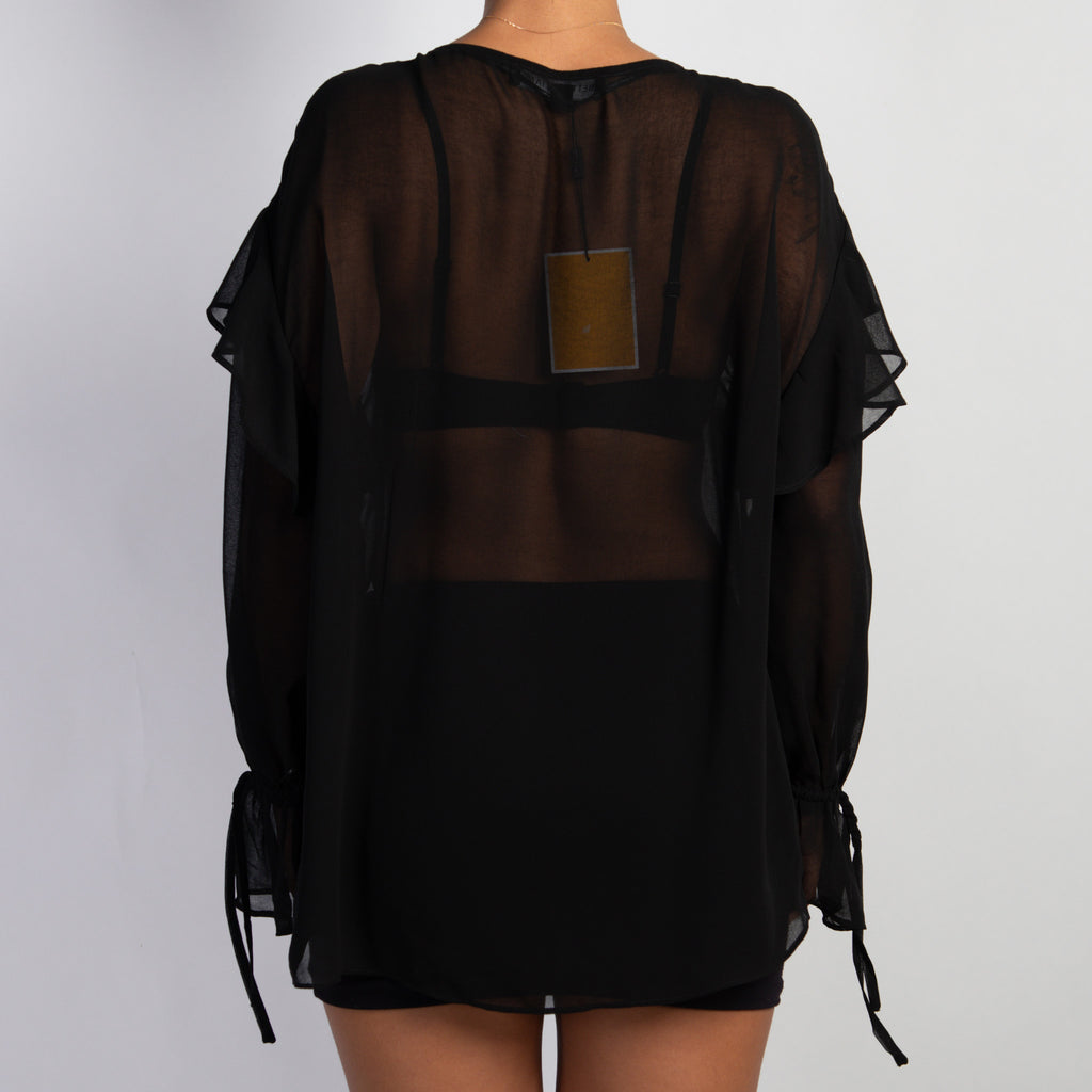 SHEER BLACK RUFFLE BLOUSE