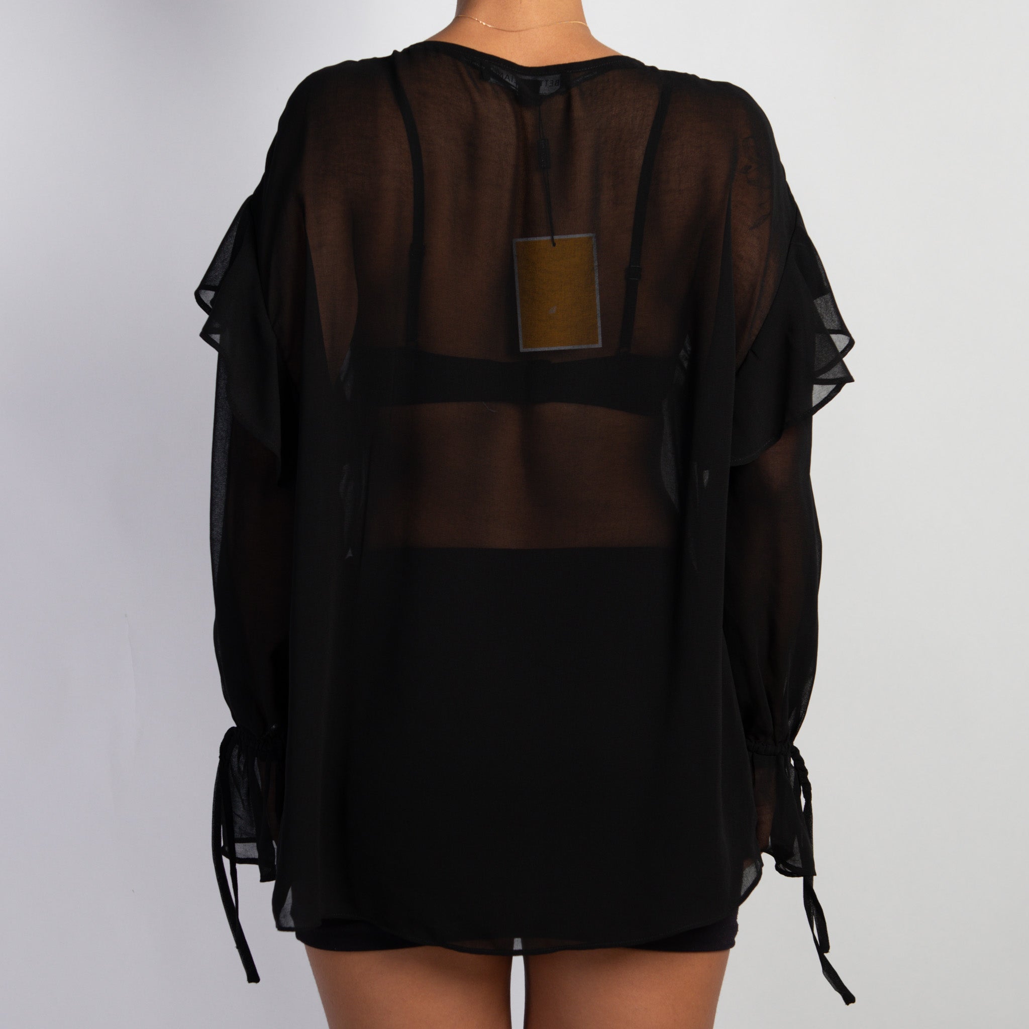 SHEER BLACK RUFFLE BLOUSE