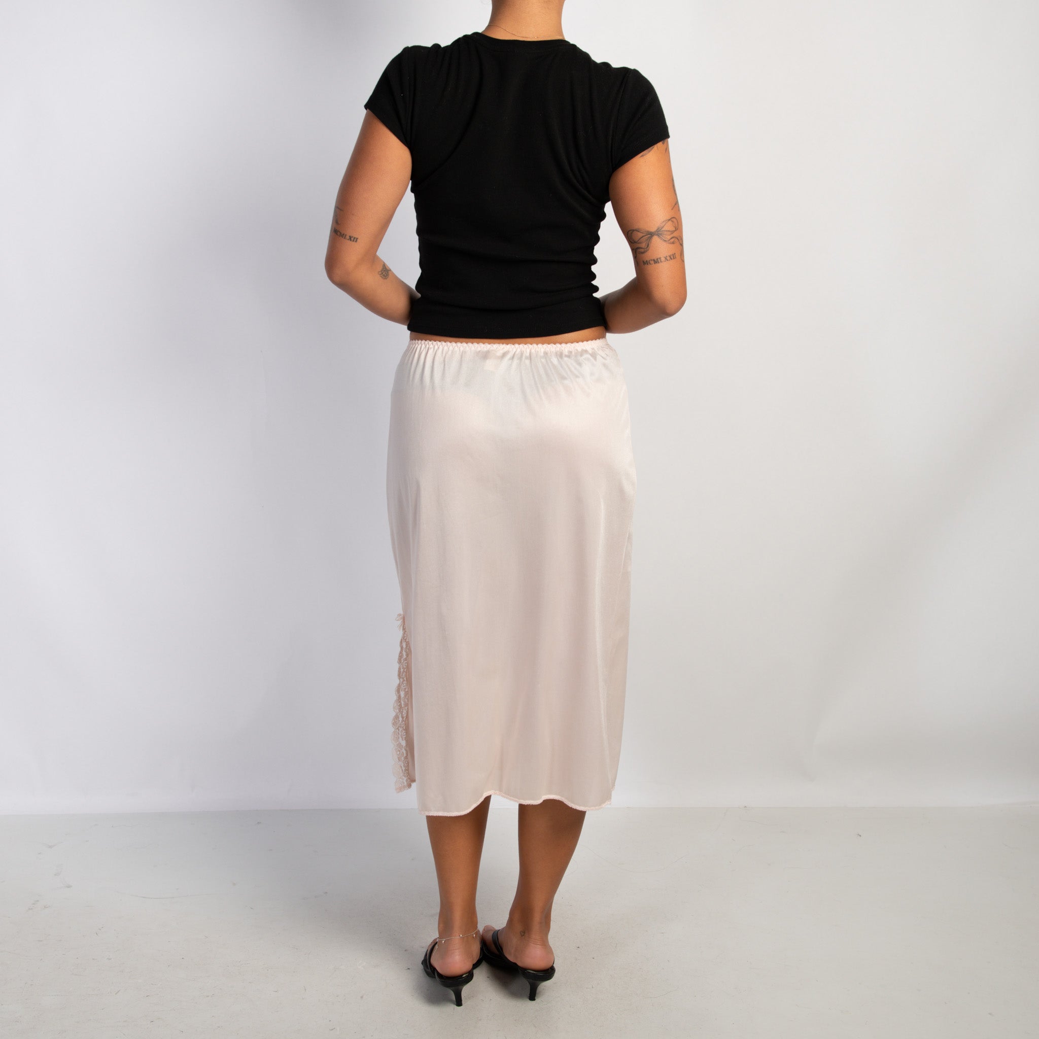 PALE PINK SLIP MIDI SKIRT
