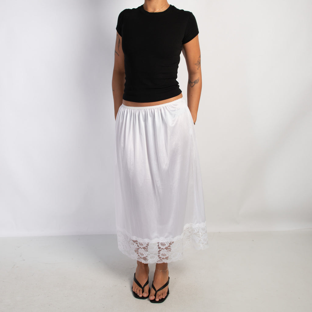 WHITE SATIN SLIP SKIRT