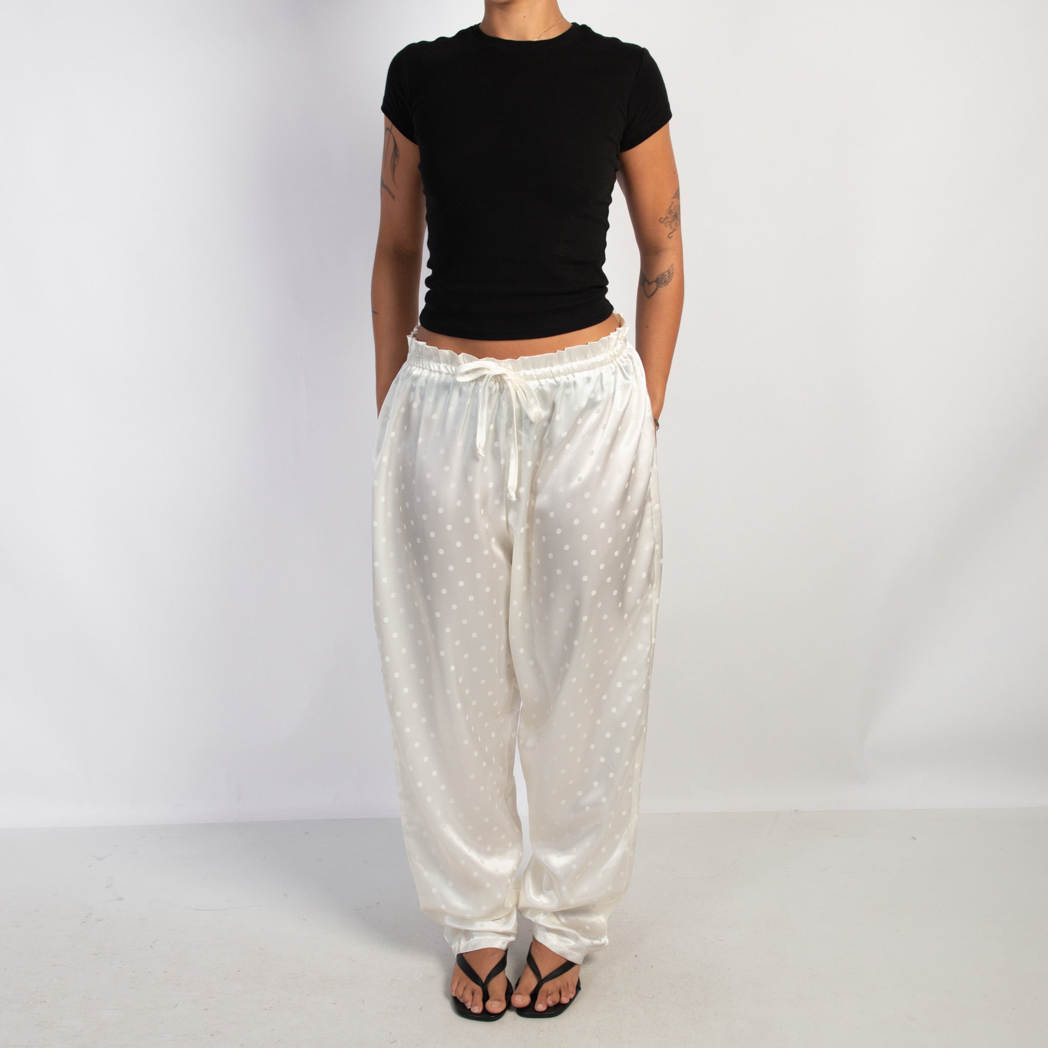 CREAM SATIN POLKA DOT PANTS