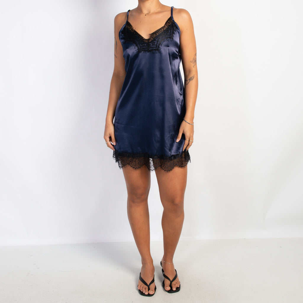 NAVY SATIN CHEMISE