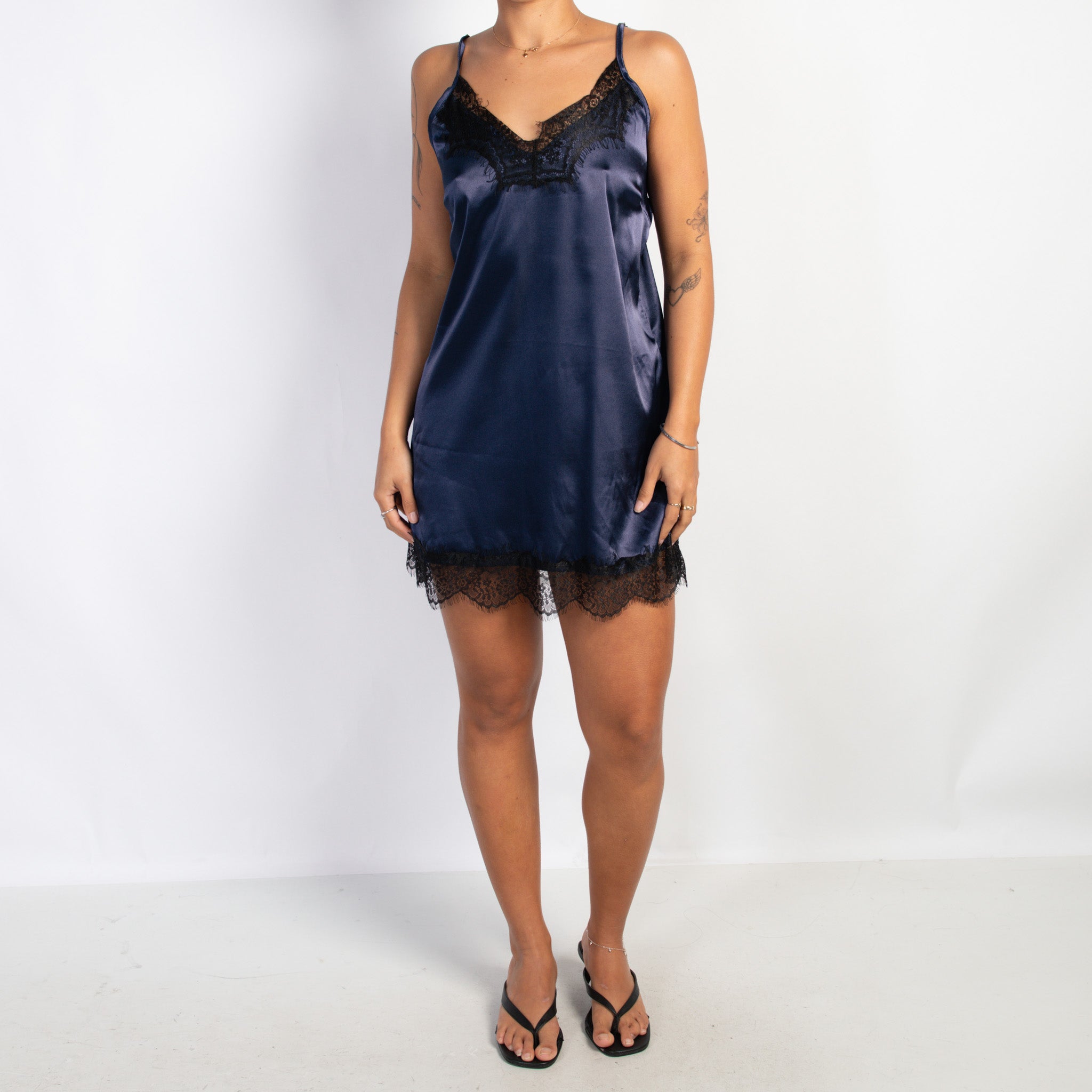 NAVY SATIN CHEMISE