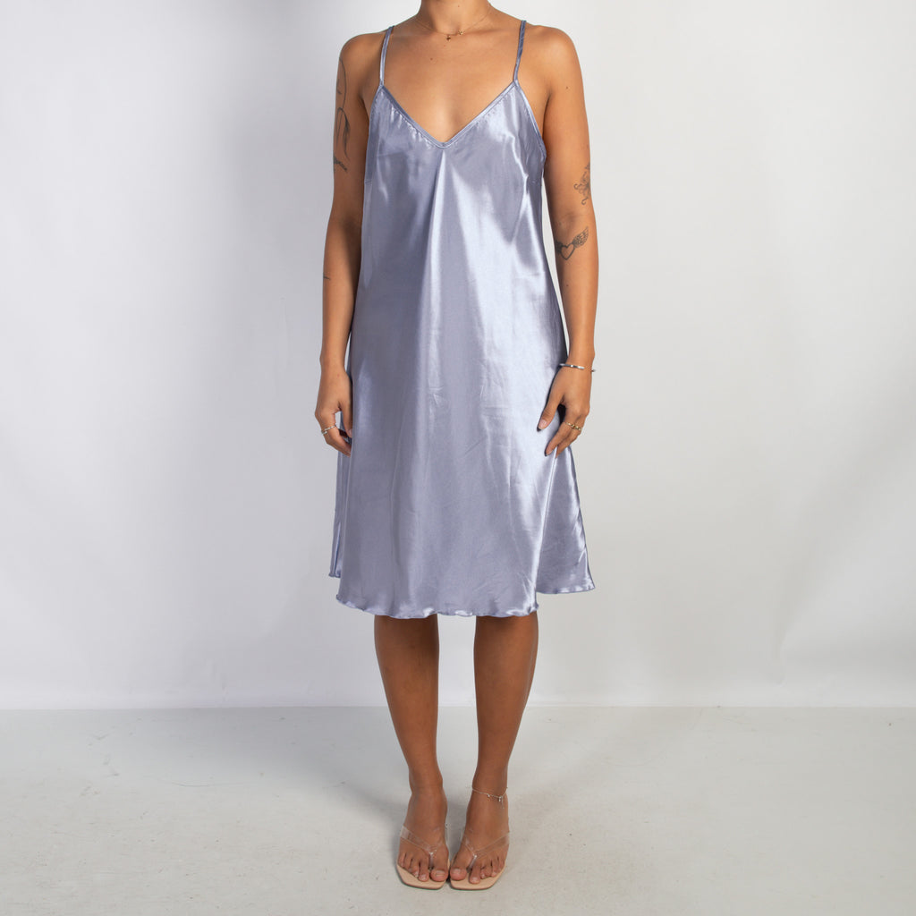 BLUE SATIN SLIP DRESS