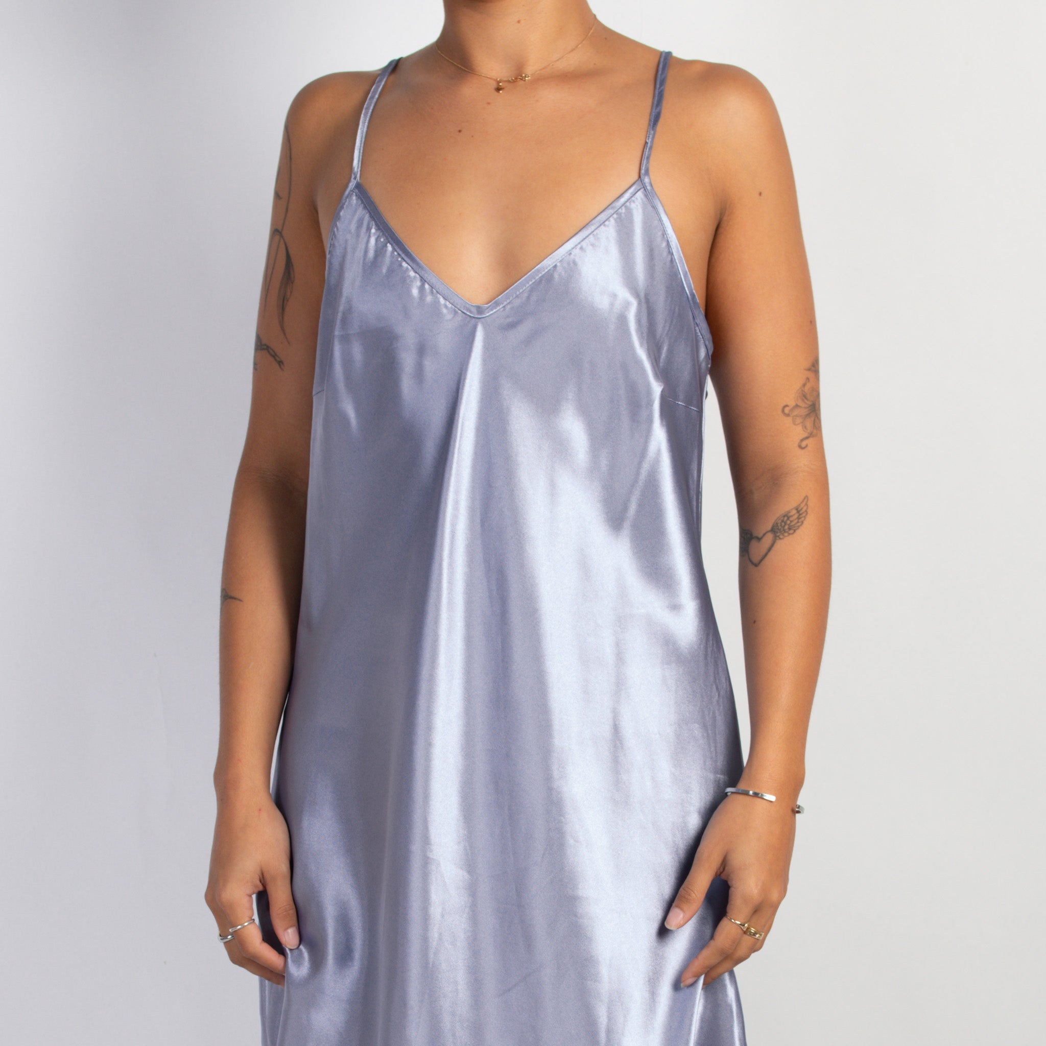 BLUE SATIN SLIP DRESS