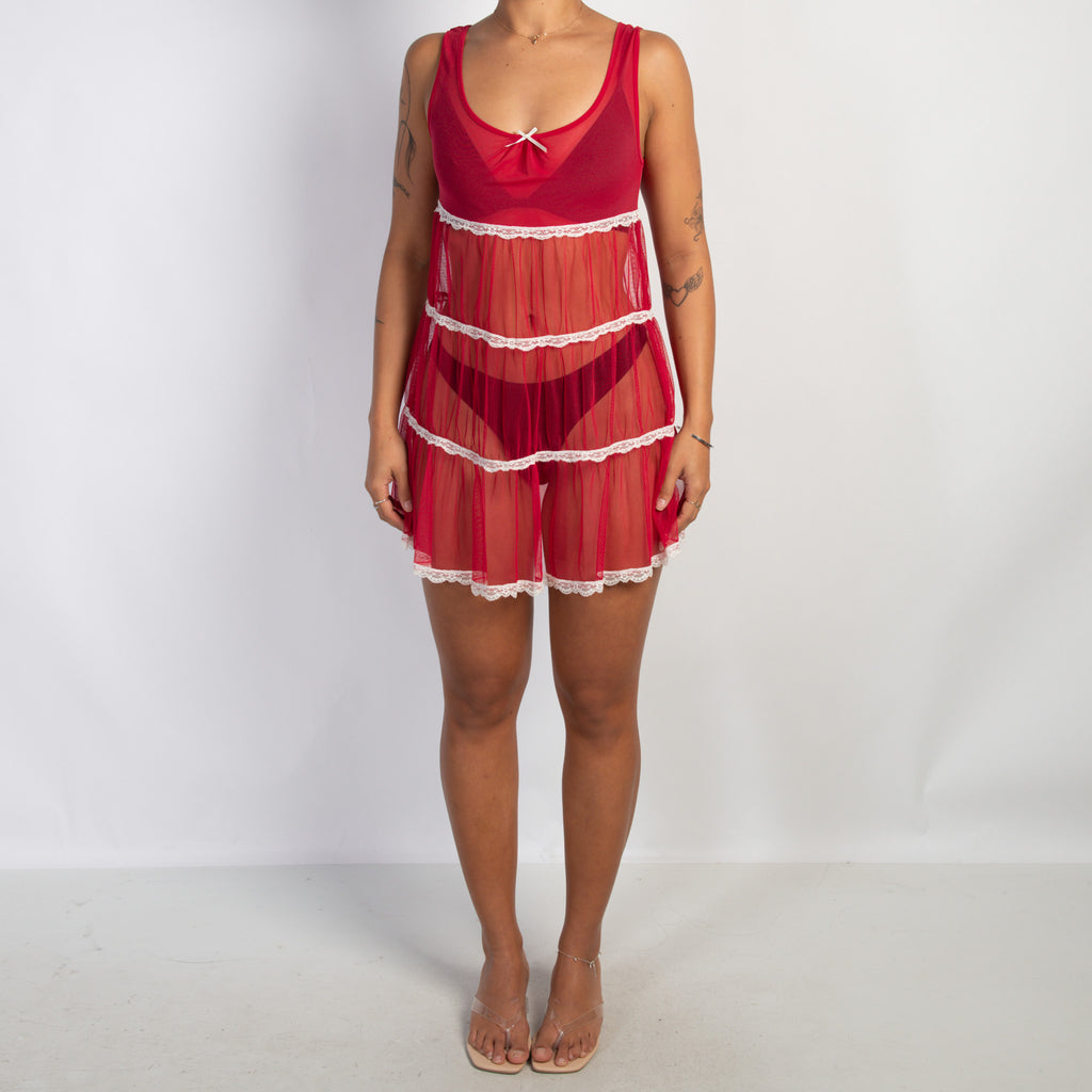 SHEER MESH BABYDOLL DRESS