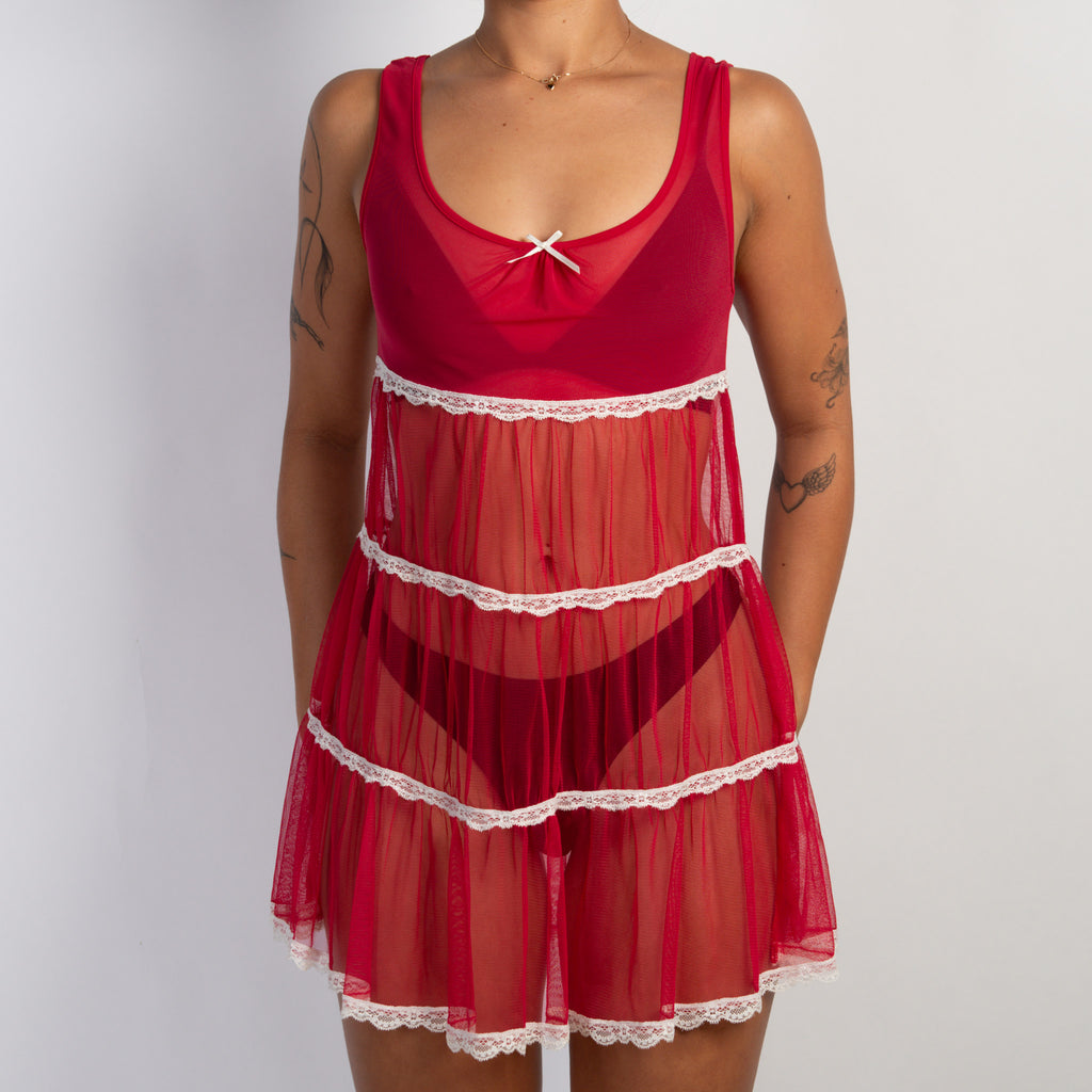 SHEER MESH BABYDOLL DRESS