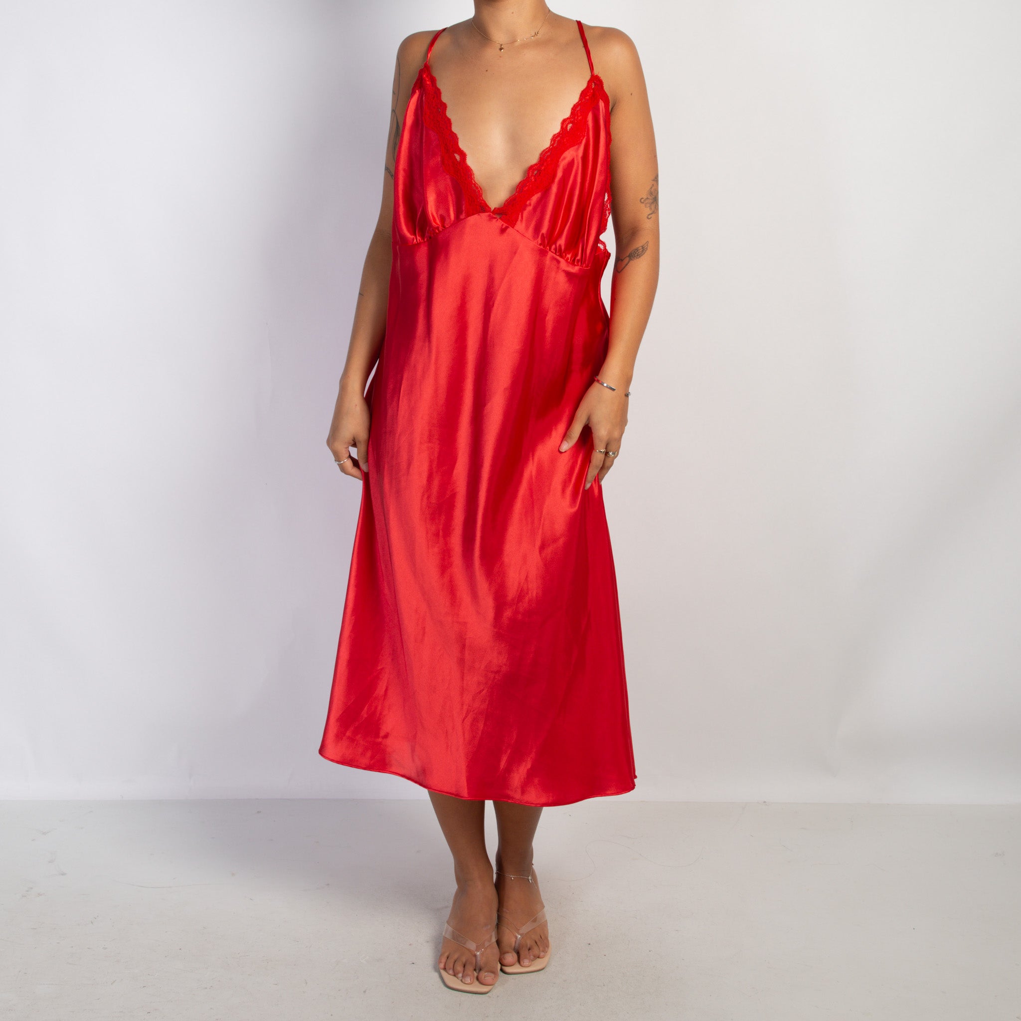 SATIN RED DRESS + ROBE