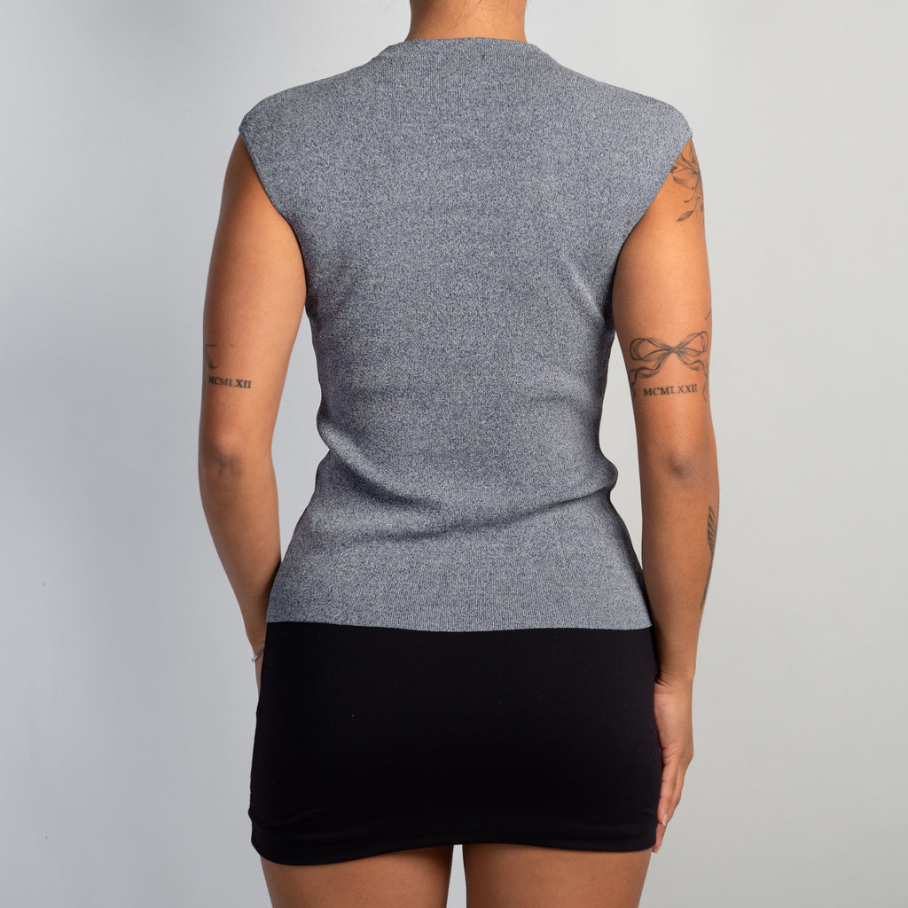 NAVY MARLE STRETCH TOP