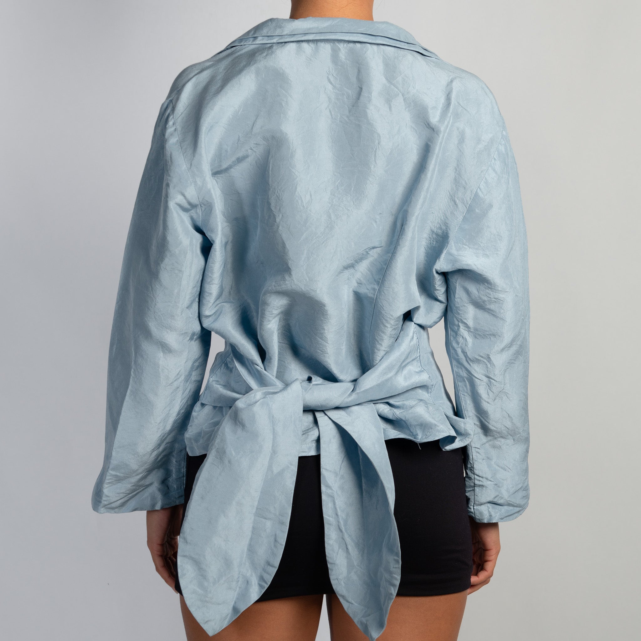 BLUE SILK TIE BLOUSE