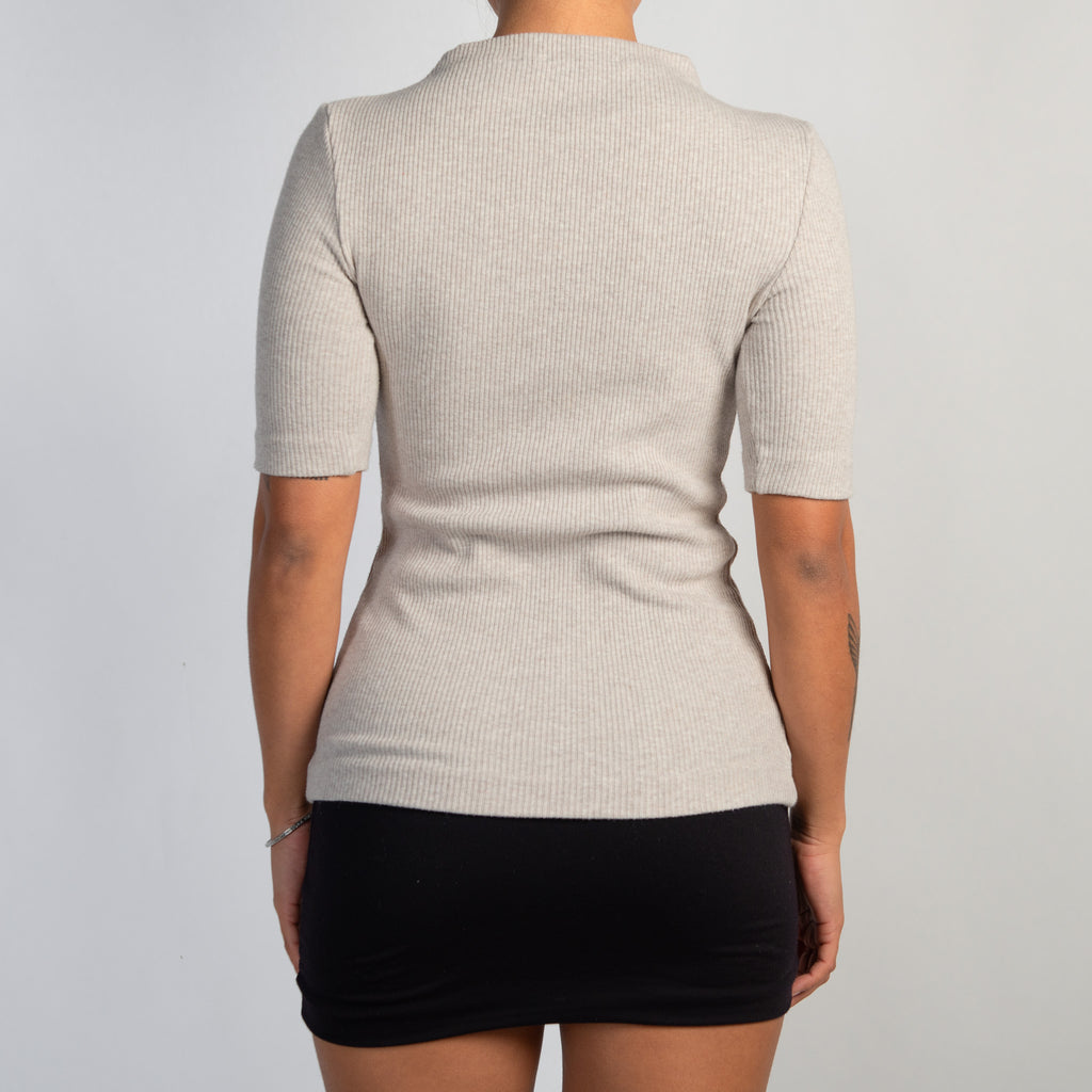 BEIGE RIB 1/2 SLEEVE TOP