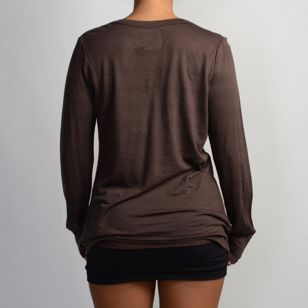 BROWN WOOL V NECK SHIRT