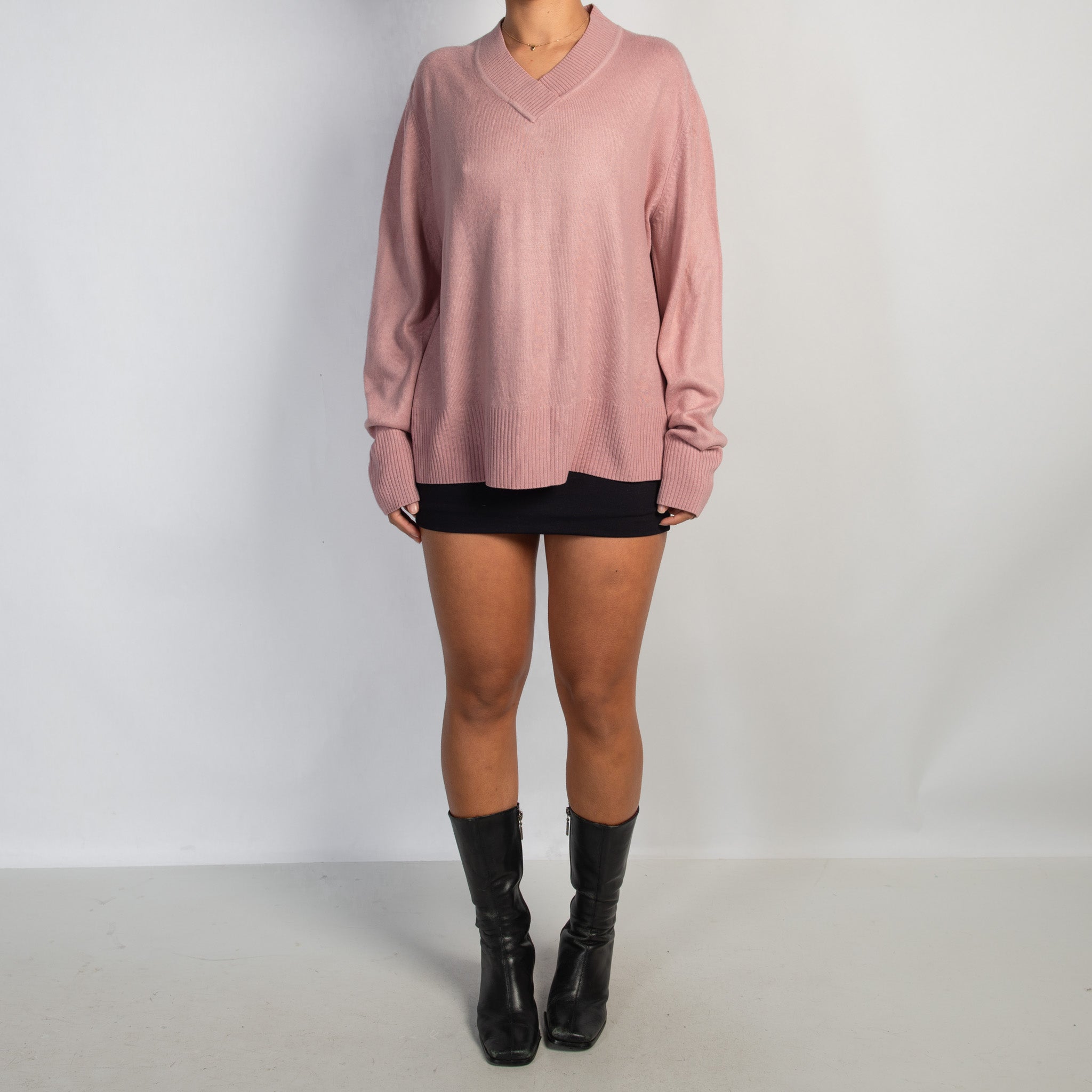 PINK V NECK KNIT SWEATER